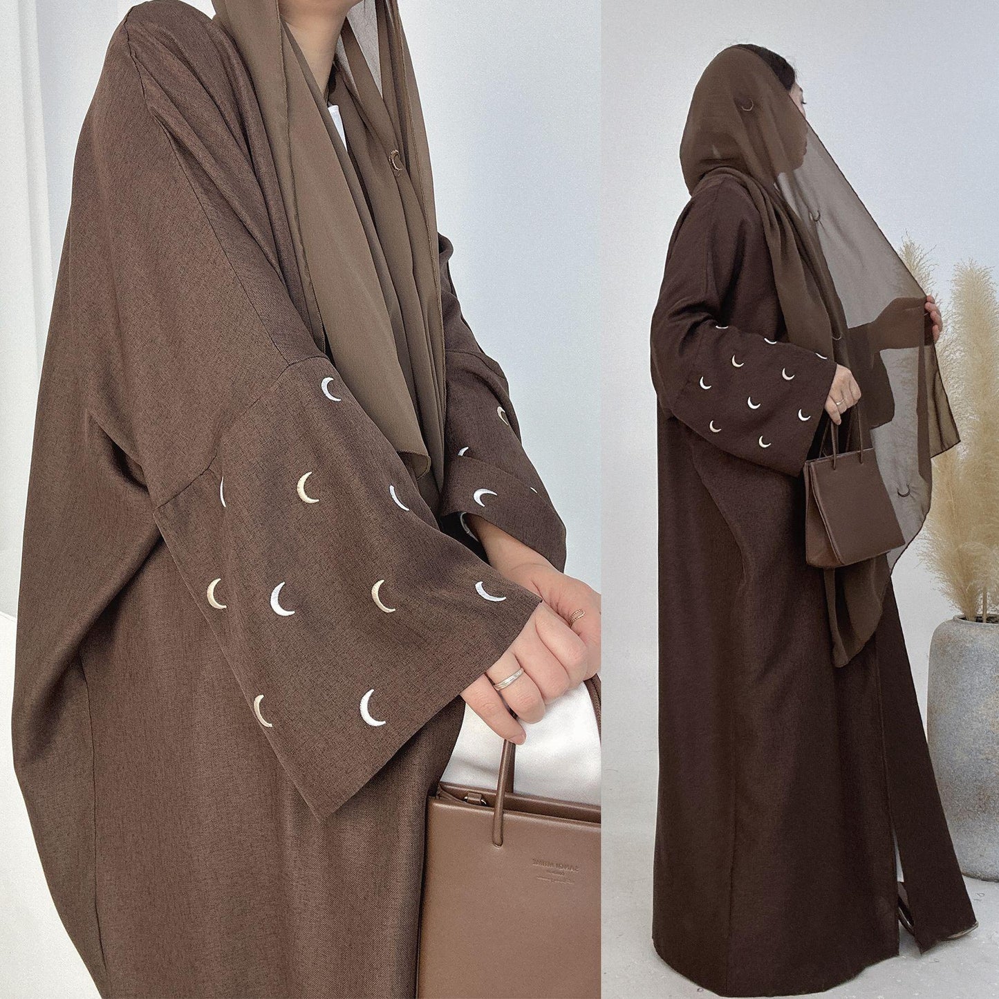 HASASERIES HS0934 Cardigan élégant brodé Abaya avec hijab