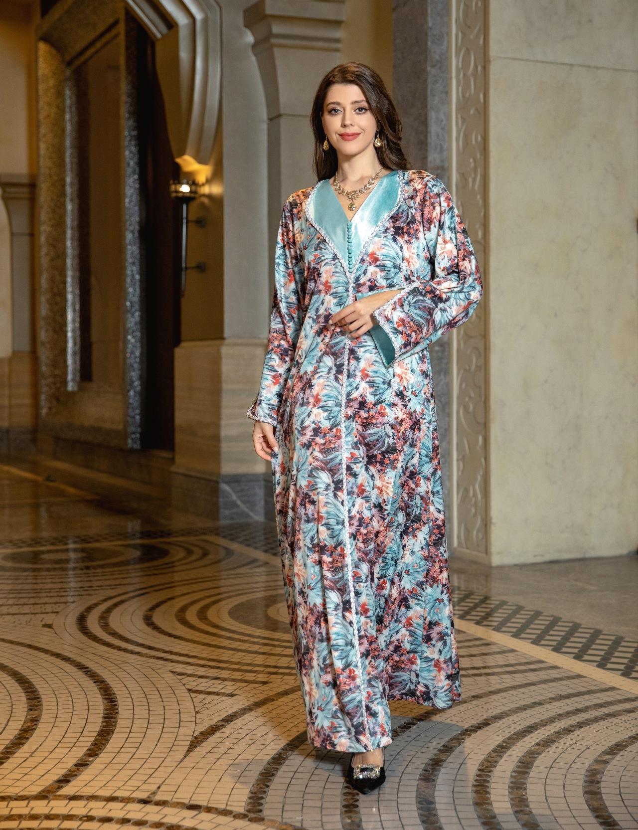 HASASERIES HS1070 Fashionable Printed Diamond Set Robe