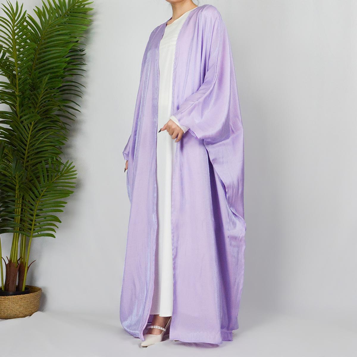 HASASERIES HS0466 Muslim Fashion Shiny Silk Bat Sleeves Robe