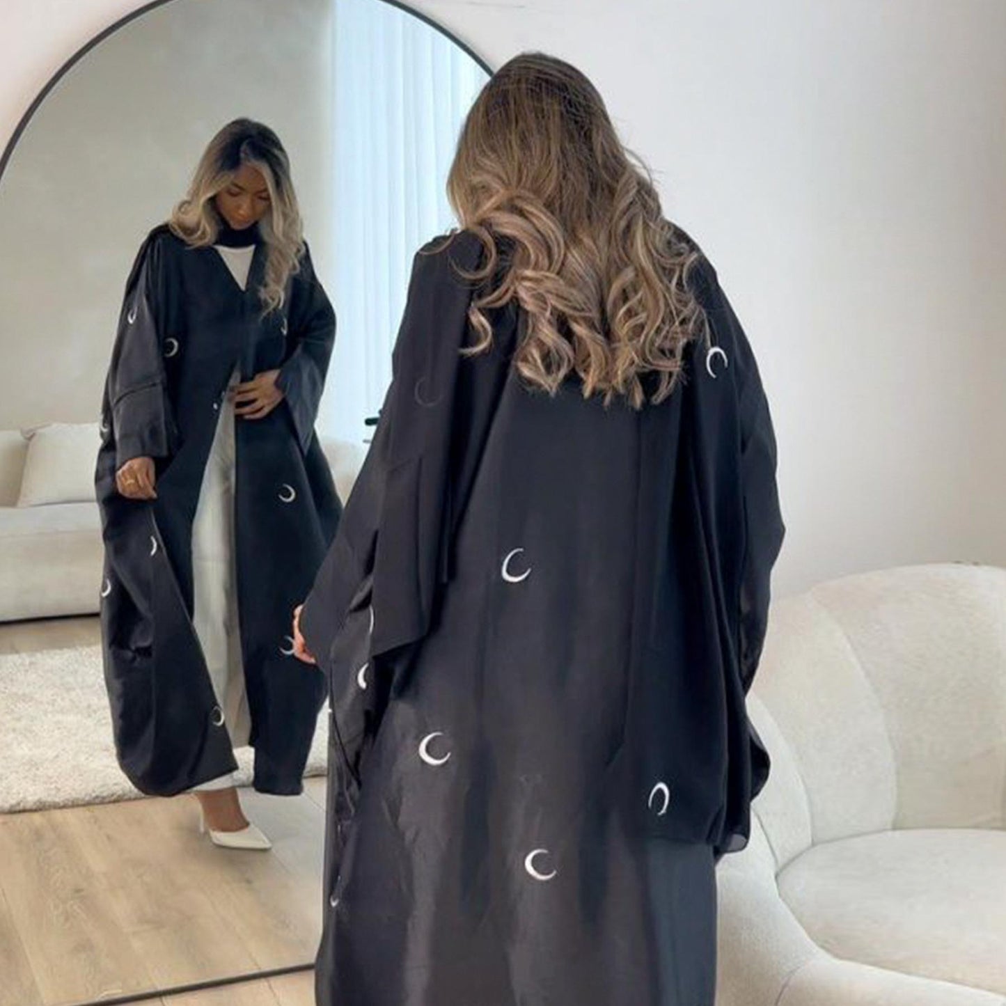 HASASERIES HS0935 Moon Embroidered Elegant Cardigan Abaya