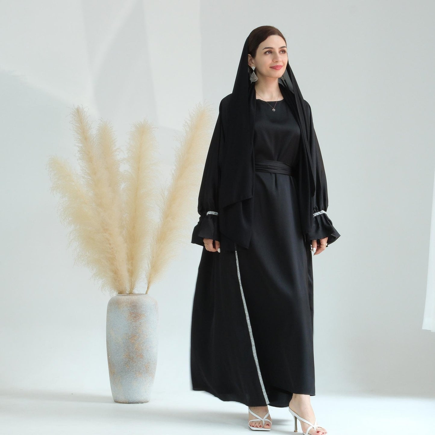 HASASERIES HS0567 Beaded Trumpet Sleeve Robe and Sleeveless Skirt with Inside Two-piece Suit