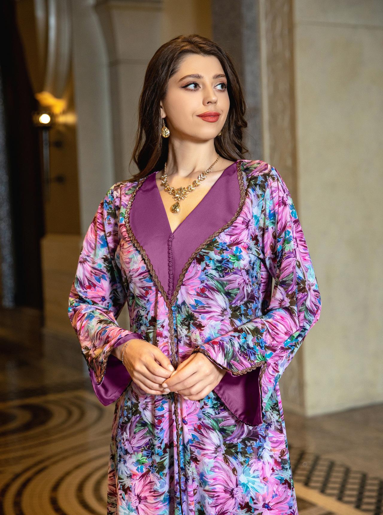 HASASERIES HS1070 Fashionable Printed Diamond Set Robe