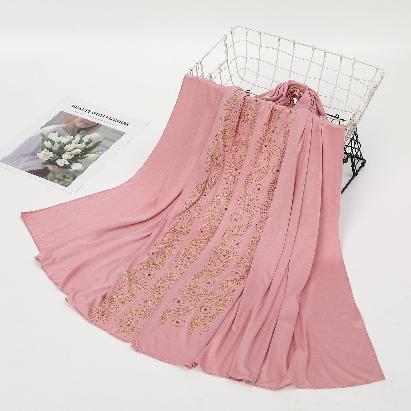 HASASERIES HS1145 Solid Color Rhinestone Headscarf