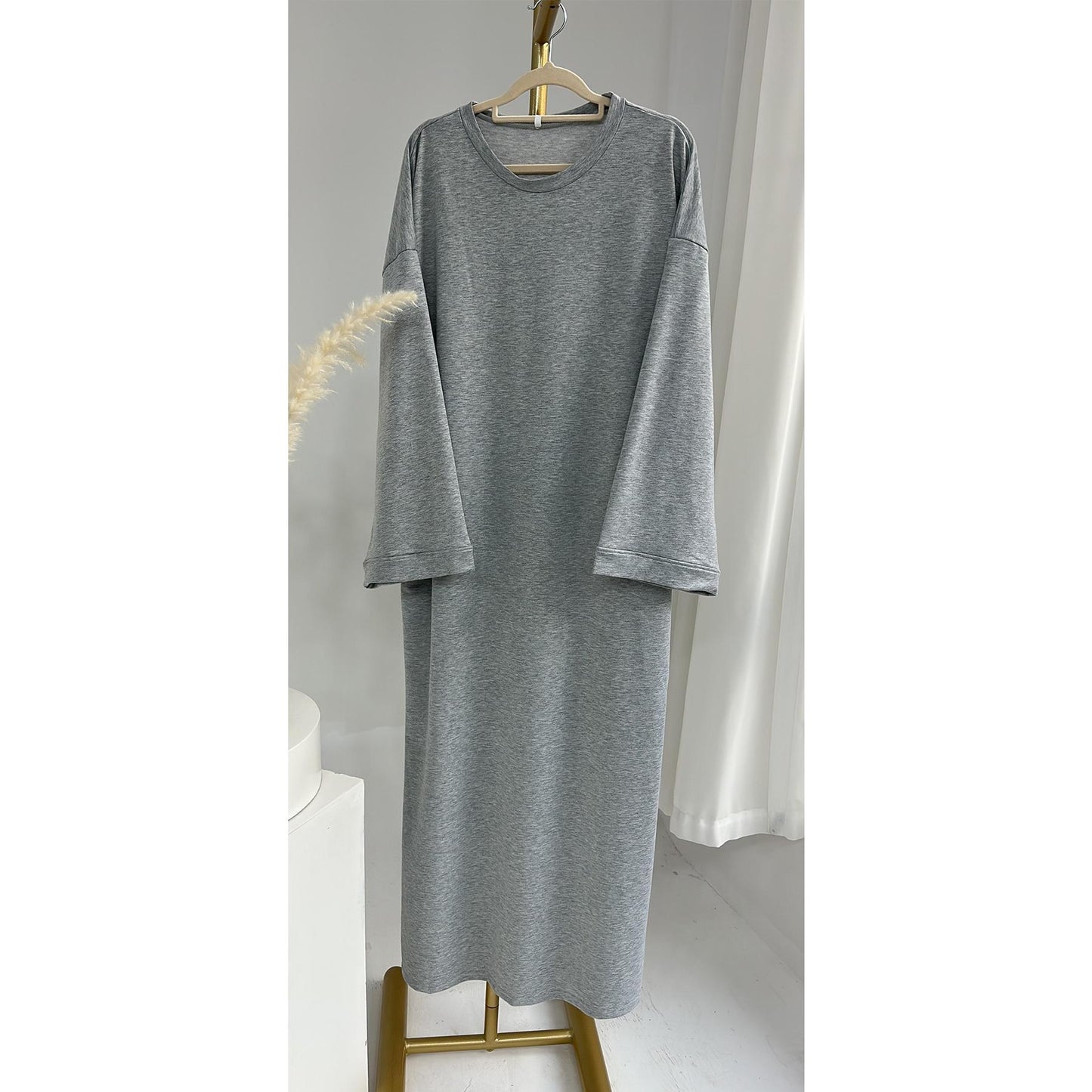 HASASERIES HS1089 Solid Color Hoodie Dress