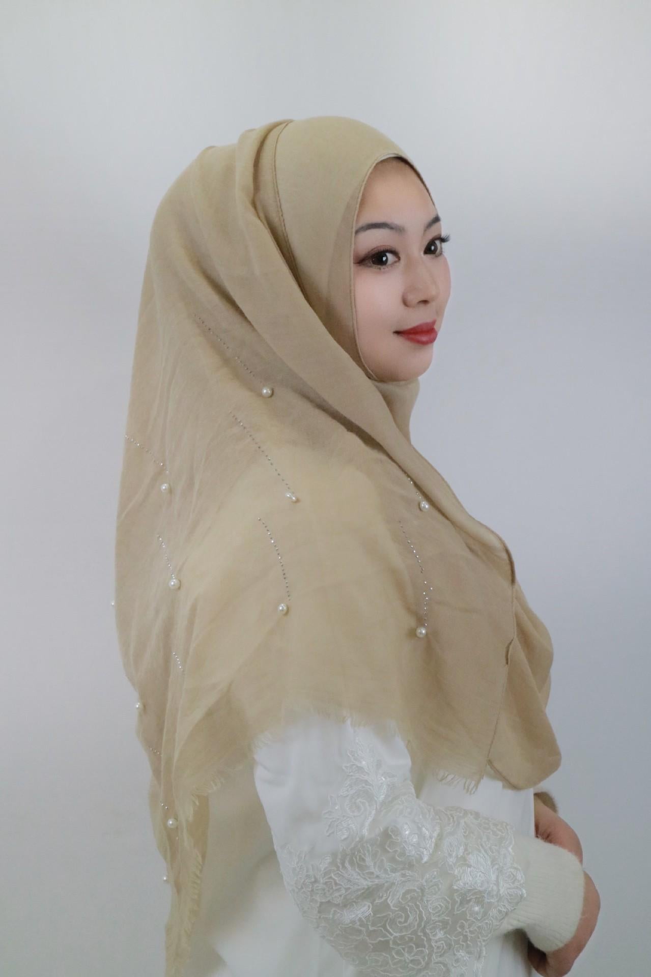 HASASERIES HS1106 Solid Color Scarf Long Beaded Shawl Headband