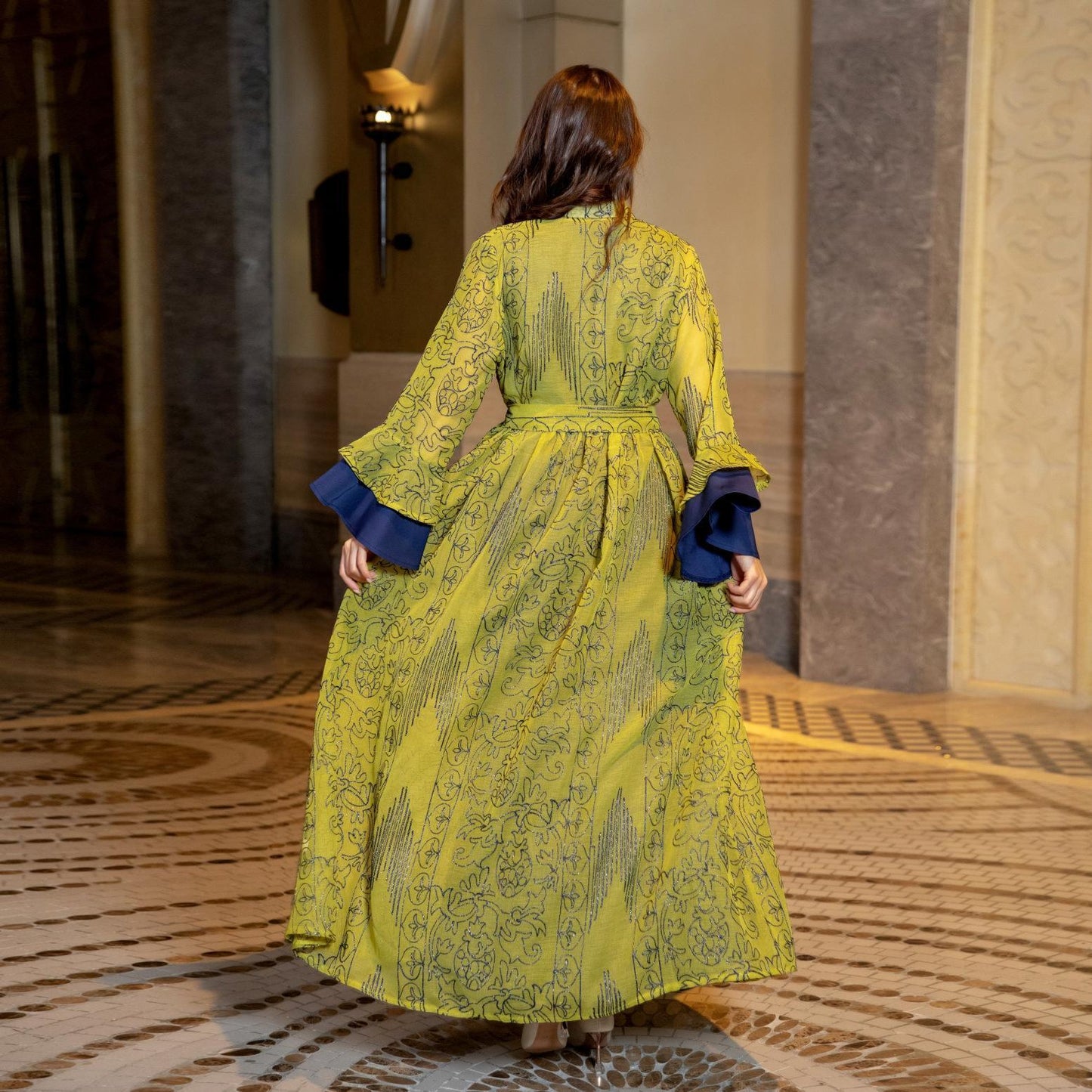 HS0445 2 pièces costume moyen-orient robe de soirée transfrontalière dame musulmane manches en feuille de lotus nouvelle robe abaya robe
