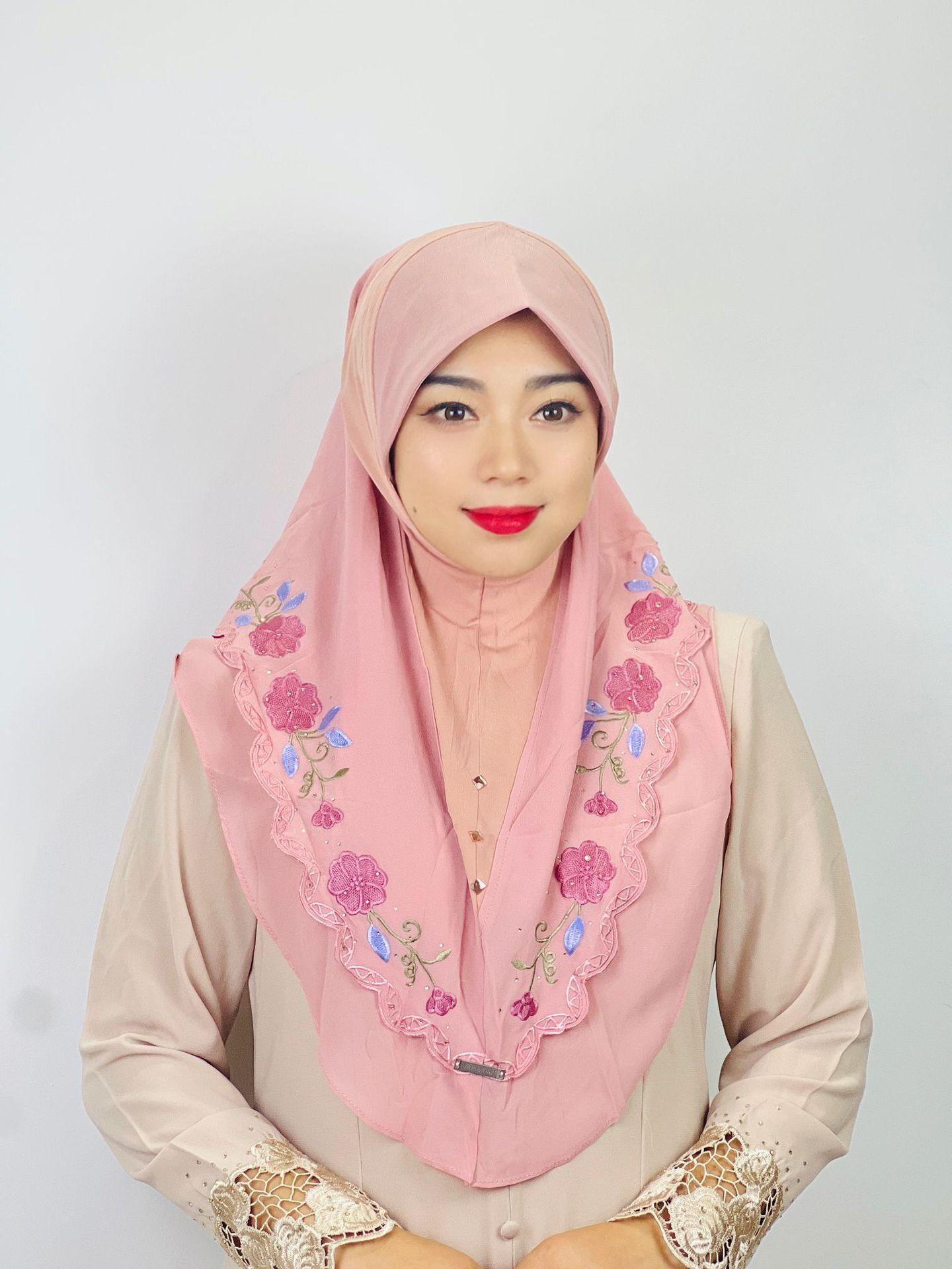 HASASERIES HS1105 Double Layered Floral Embroidered Lace Headscarf for Women