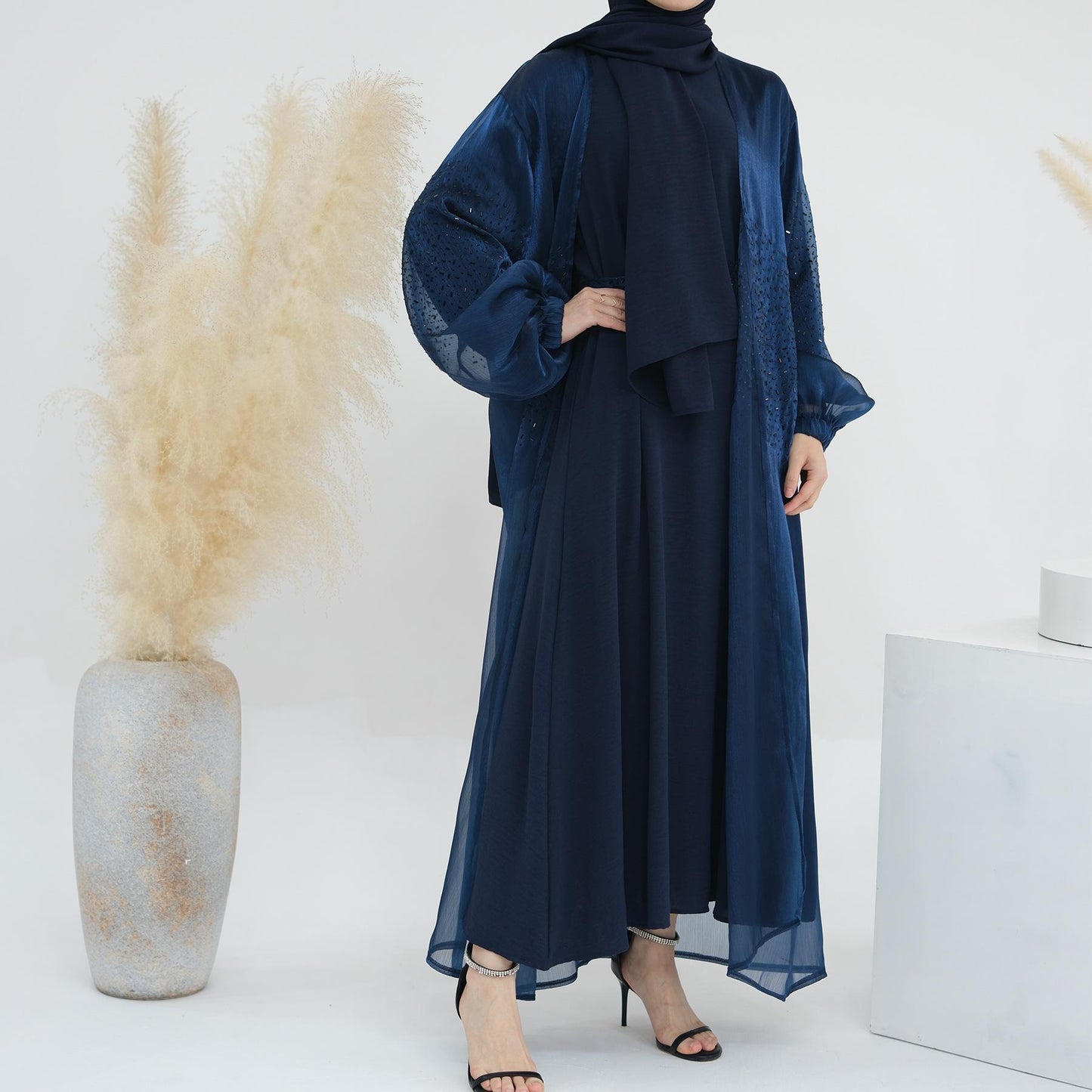 HASASERIES HS0932 3 Pcs Set Cardigan+Inner Dress+Hijab