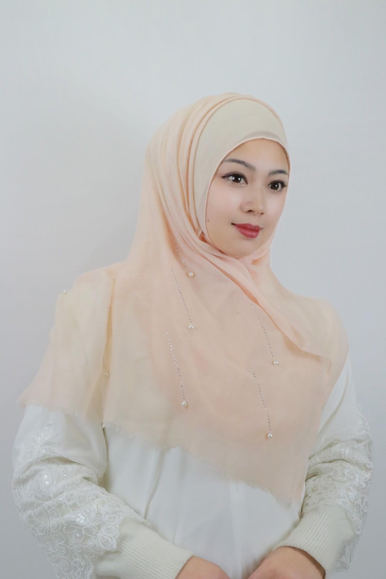 HASASERIES HS1106 Solid Color Scarf Long Beaded Shawl Headband
