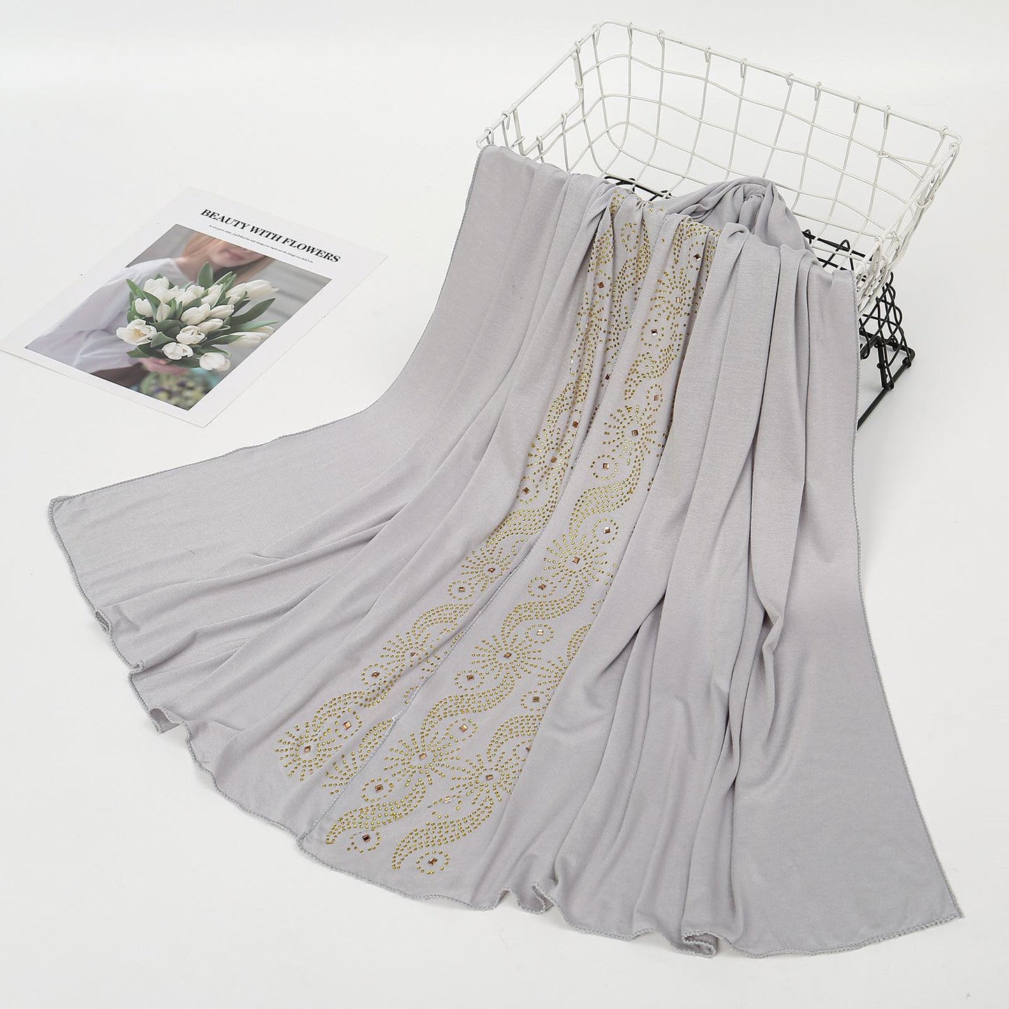 HASASERIES HS1145 Solid Color Rhinestone Headscarf