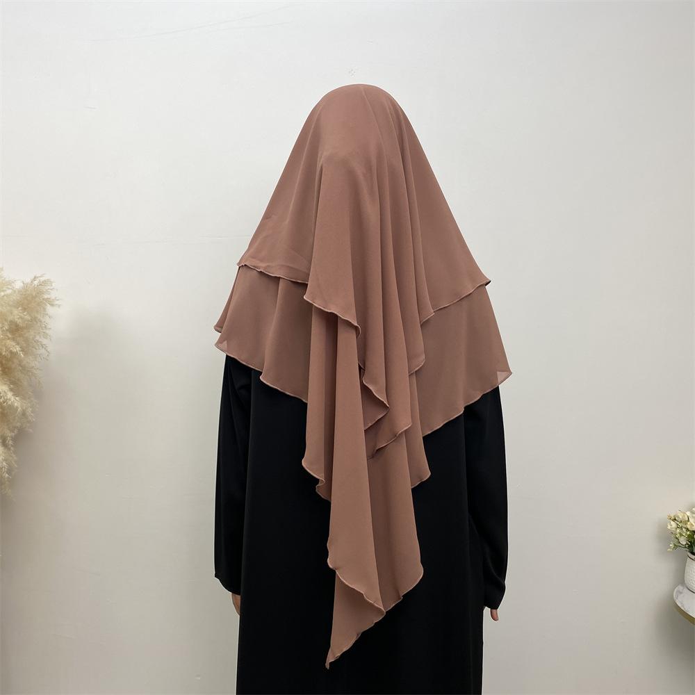 HS0453 Solid Color Chiffon Turban Middle East Dubai Turkey Solid Color Double Layer Big Turban