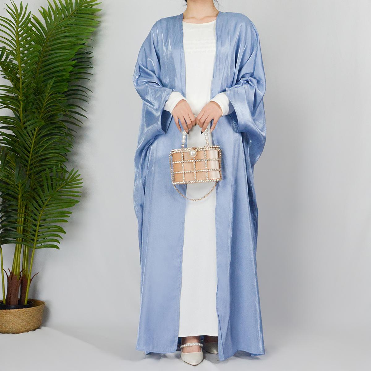 HASASERIES HS0466 Muslim Fashion Shiny Silk Bat Sleeves Robe