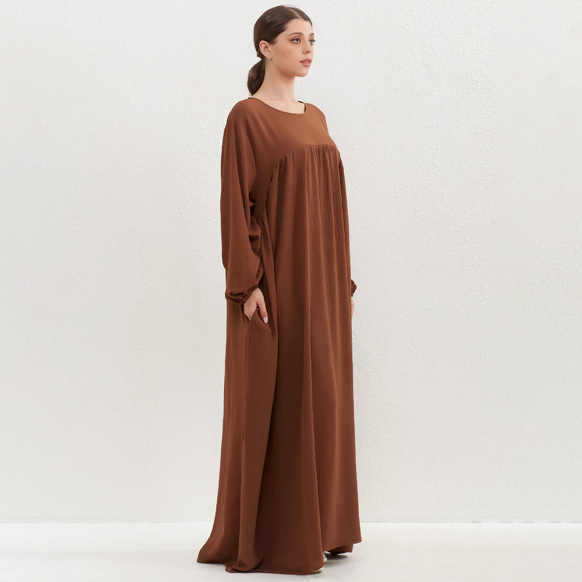 HASA HS0559 Crepe Abaya with Pockets + Layered Khimar Set