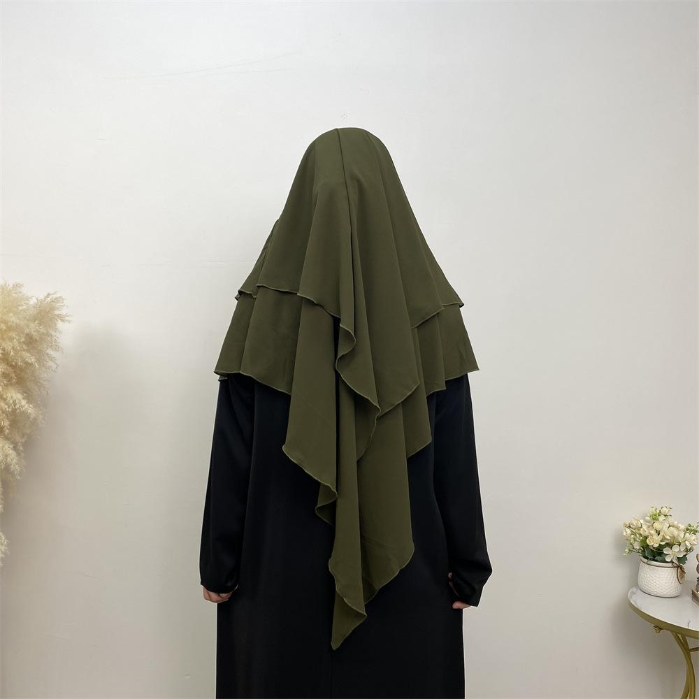 HS0453 Solid Color Chiffon Turban Middle East Dubai Turkey Solid Color Double Layer Big Turban