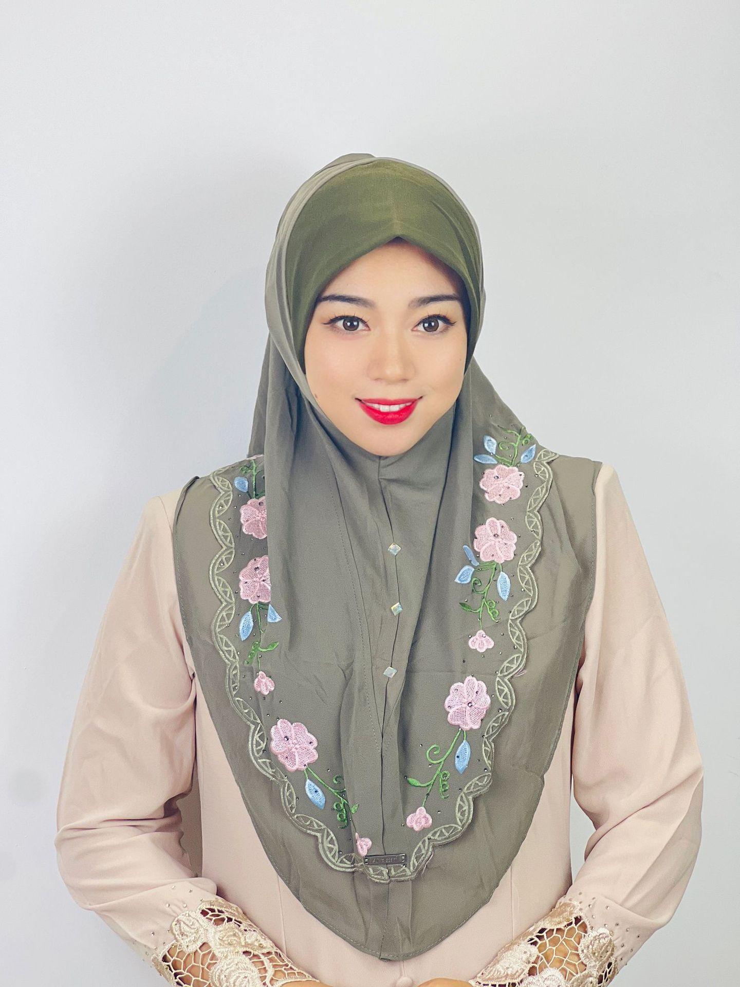 HASASERIES HS1105 Double Layered Floral Embroidered Lace Headscarf for Women