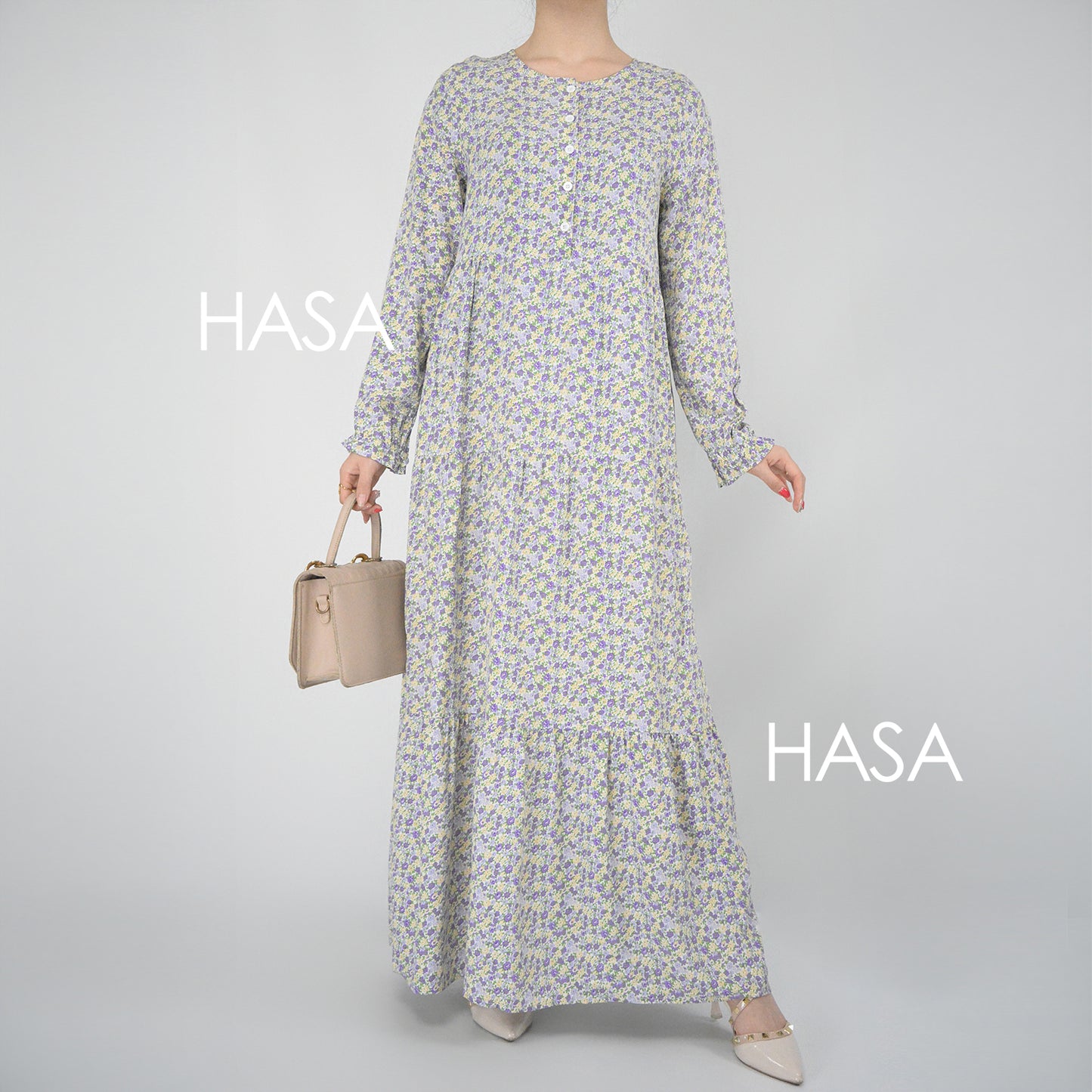 Robe d'été en rayonne avec boutons sur le devant, série HASA HS0620