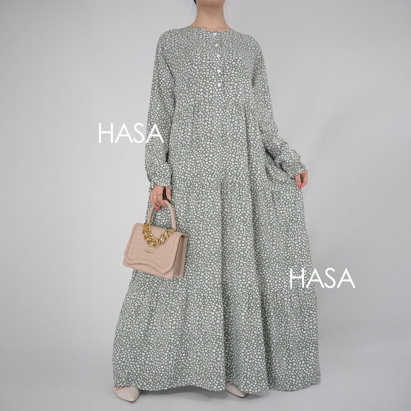 Robe d'été en rayonne avec boutons sur le devant, série HASA HS0620