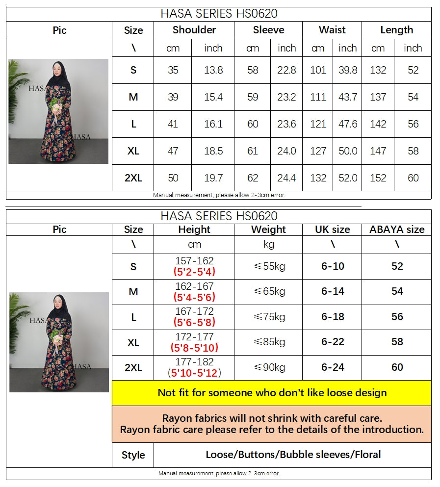 Robe d'été en rayonne avec boutons sur le devant, série HASA HS0620