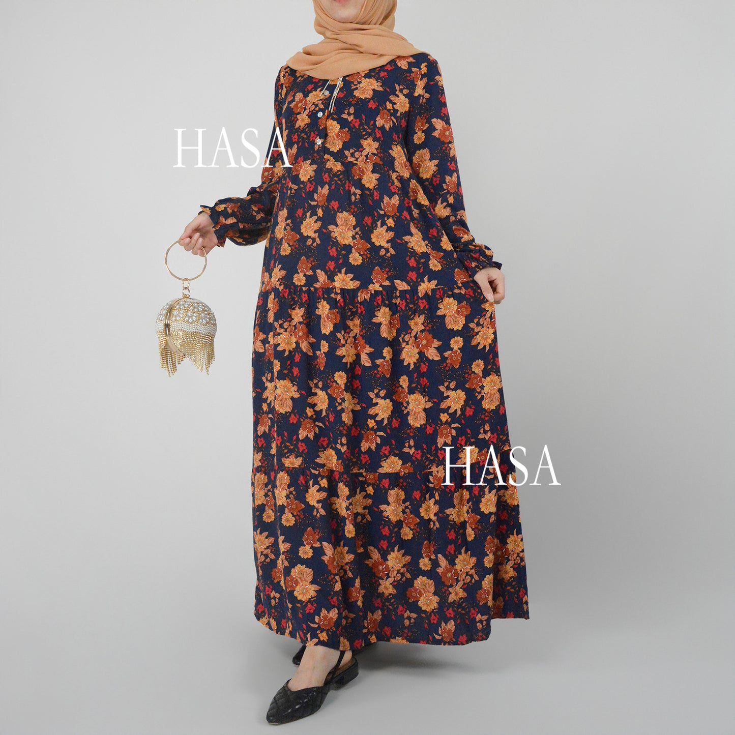 Robe d'été en rayonne avec boutons sur le devant, série HASA HS0620