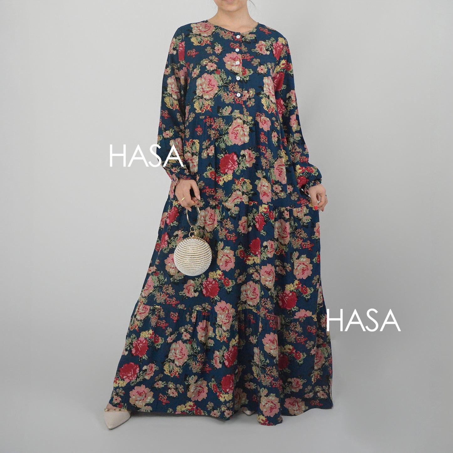 Robe d'été en rayonne avec boutons sur le devant, série HASA HS0620
