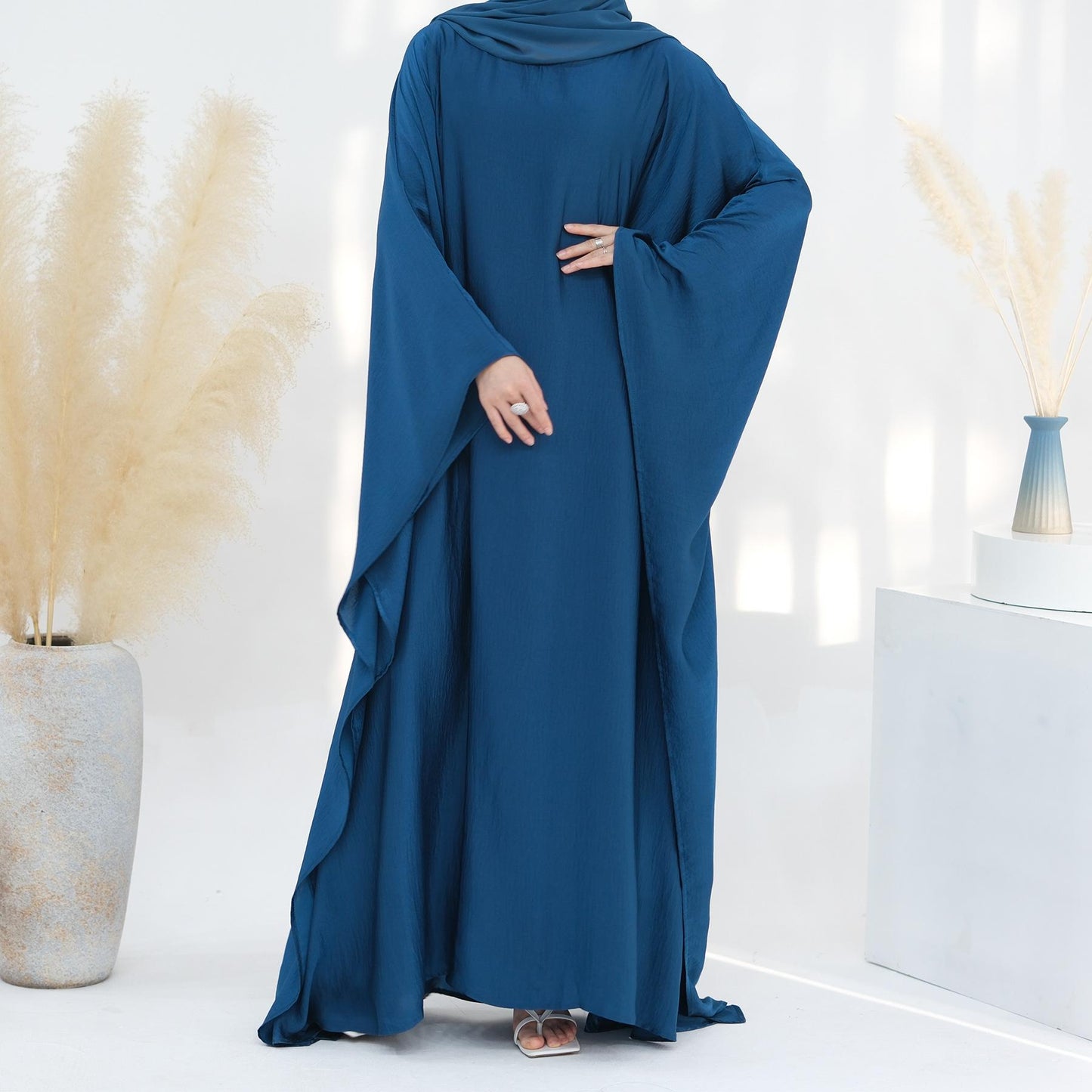 HASASERIES HS1174 Waist Raging Bat Sleeves Dress Crepe Kaftan