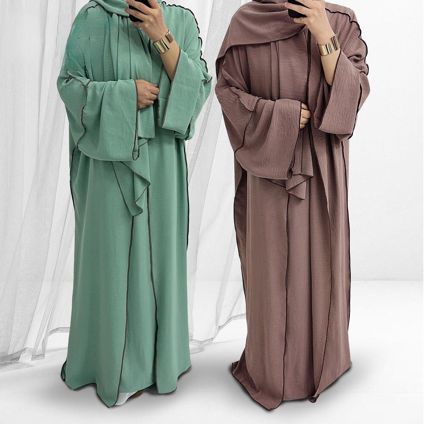 طقم 3 قطع من HASASERIES HS1182 فستان داخلي من الكريب وكارديجان وحجاب