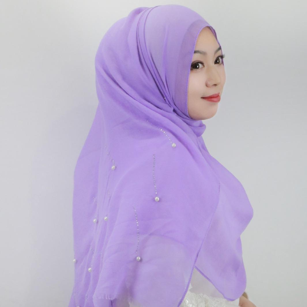 HASASERIES HS1106 Solid Color Scarf Long Beaded Shawl Headband