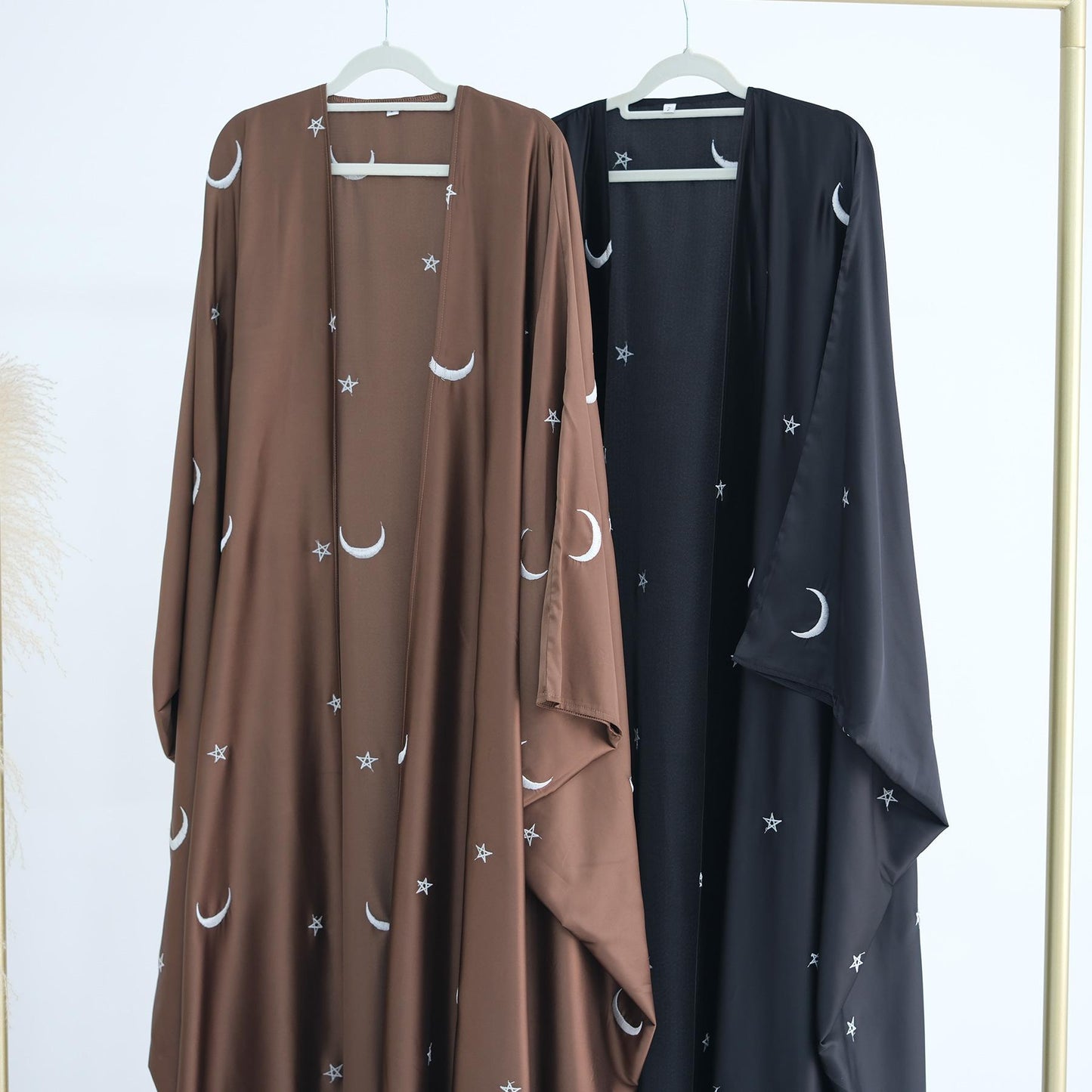 HASASERIES HS1171 Moon Embroidered Robe Kaftan Abaya