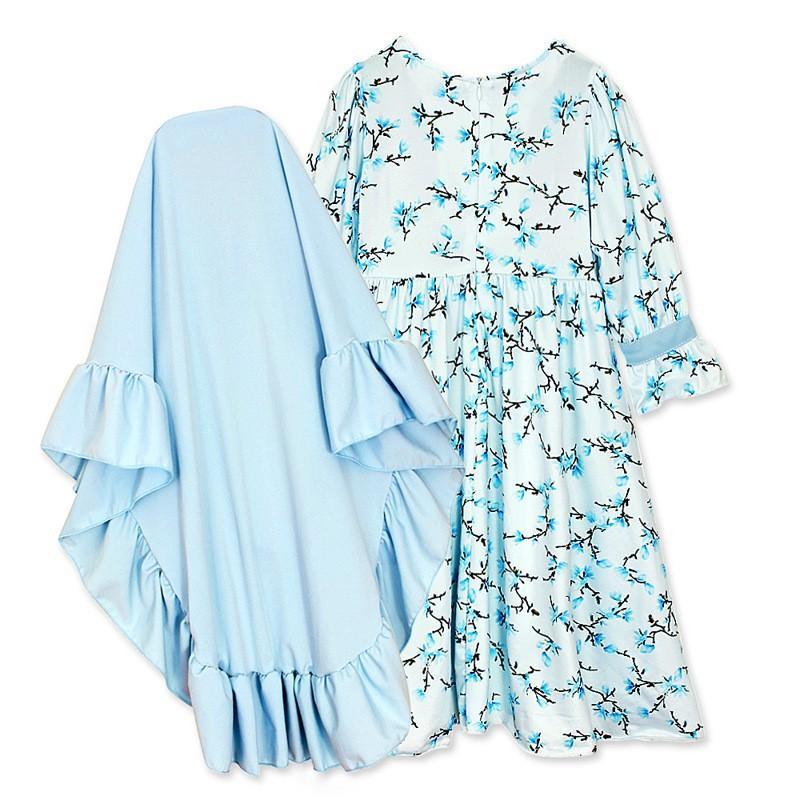 HASASERIES HS1202 Ensemble 2 pièces, Abaya pour enfant avec une couche de Khimar.