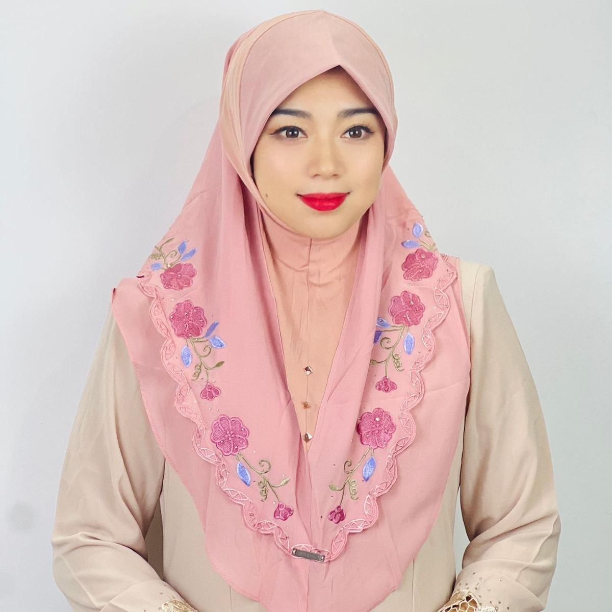 HASASERIES HS1105 Double Layered Floral Embroidered Lace Headscarf for Women