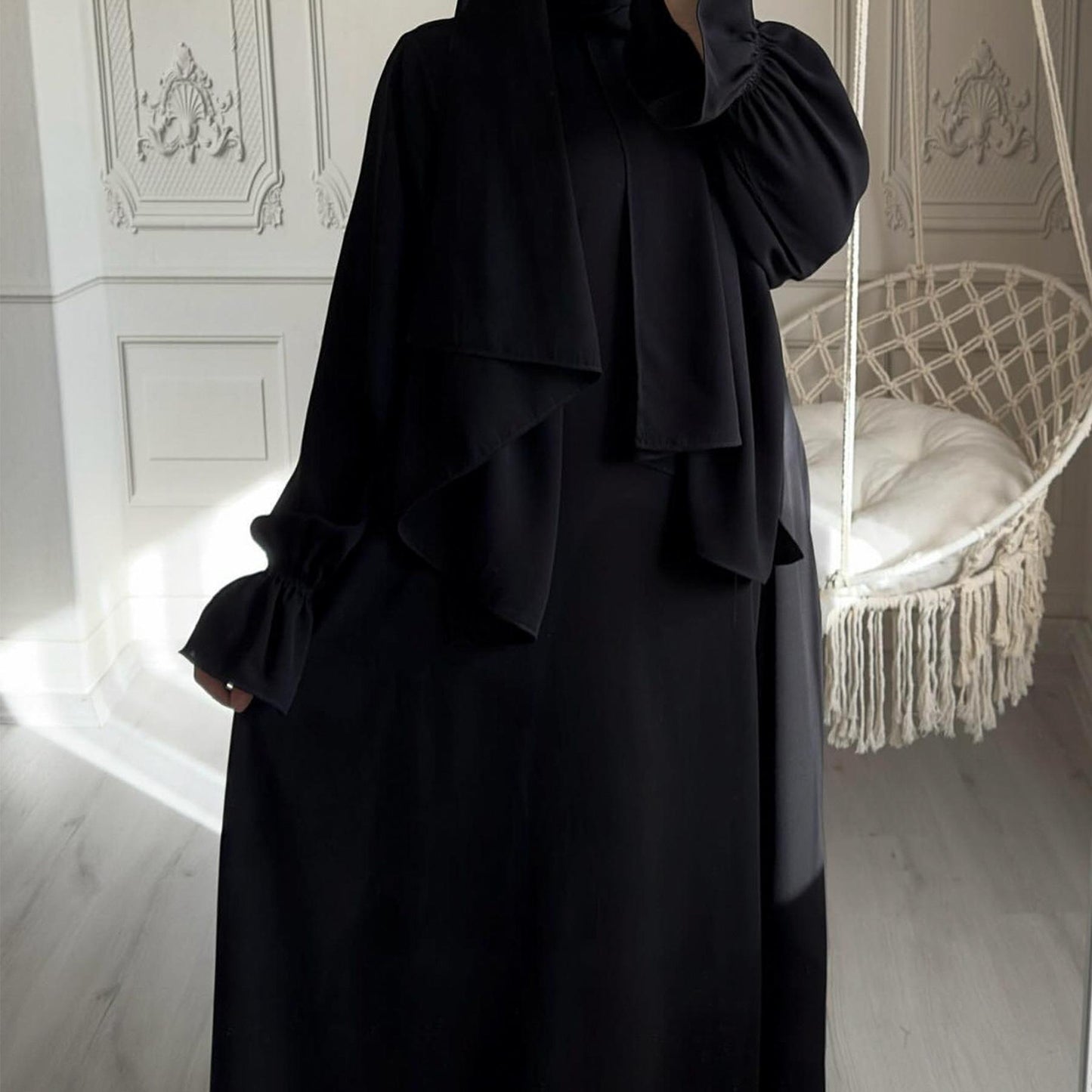 HASASERIES HS1173 Solid Color Hooded Abaya with Side Pocket