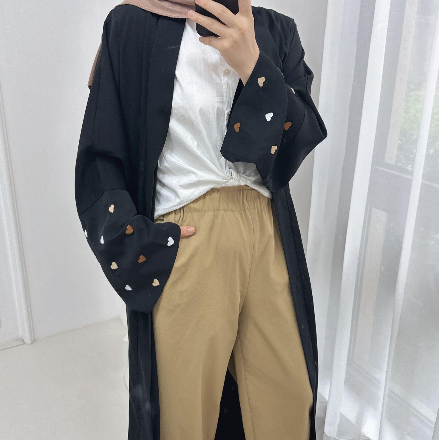 HS1502 Macaroon Color Summer Thin Sleeve Heart Embroidered Robe Cardigan