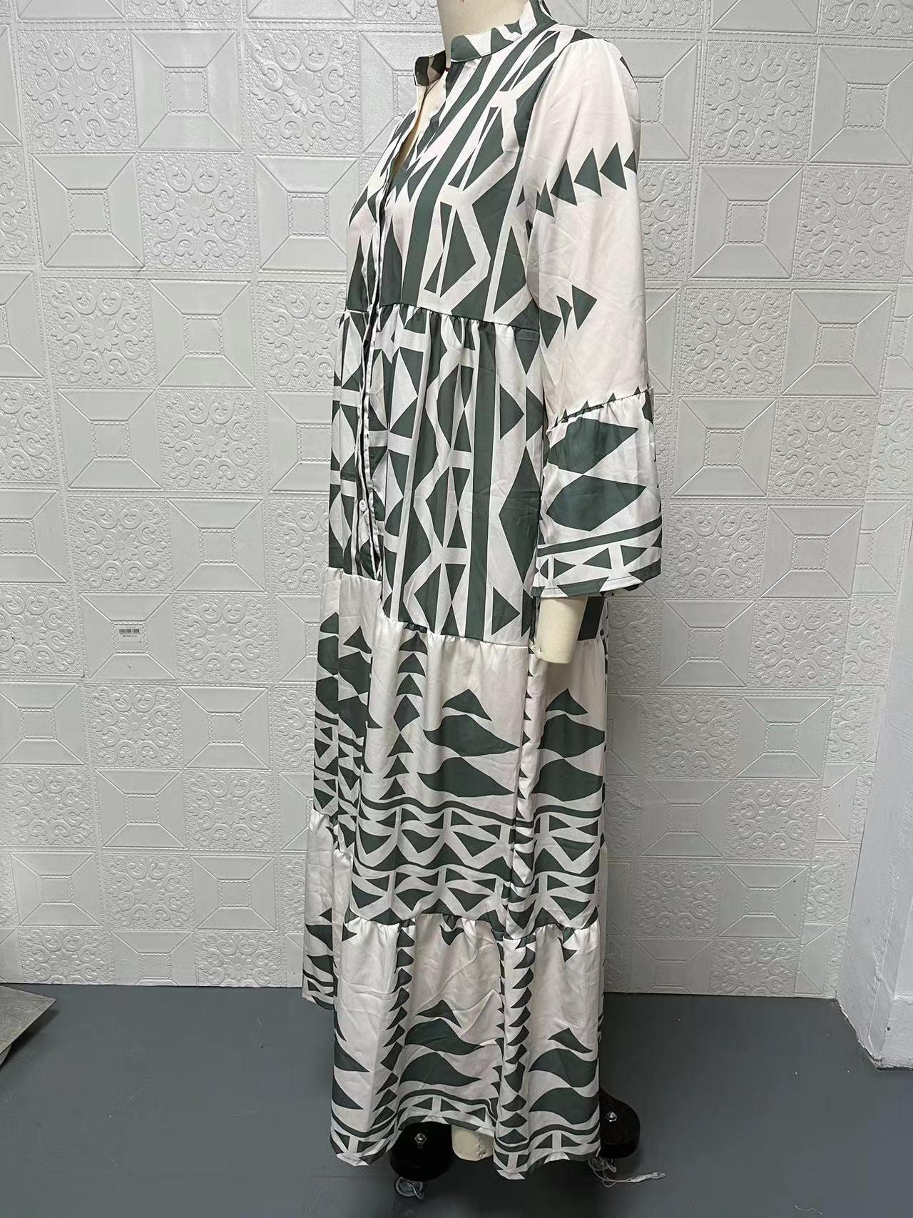 HS0469 Ladies Elegant Printed Shirt Skirt Bohemian Dress