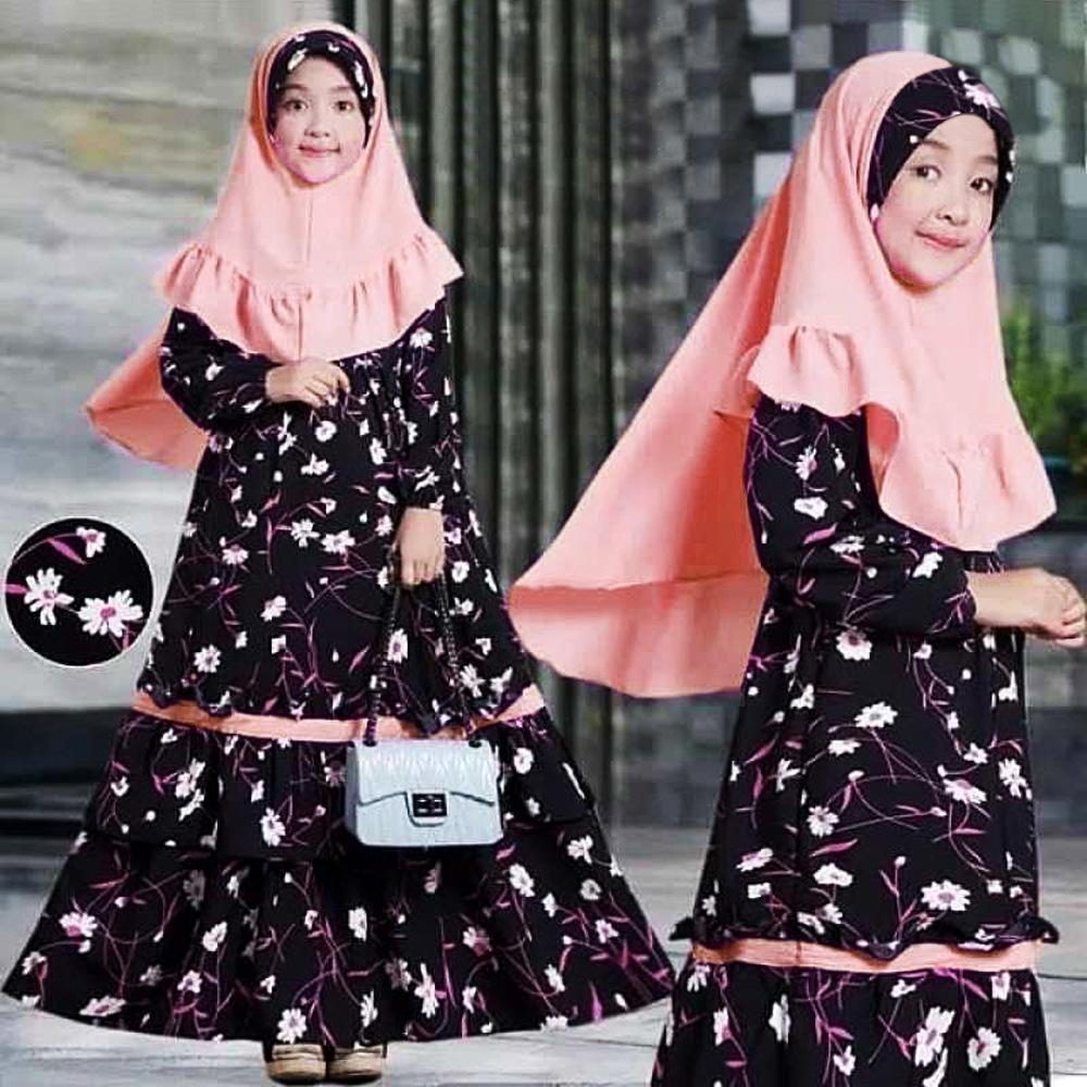 HASASERIES HS1197 Ensemble 2 pièces, Abaya pour enfant avec Khimar une couche.