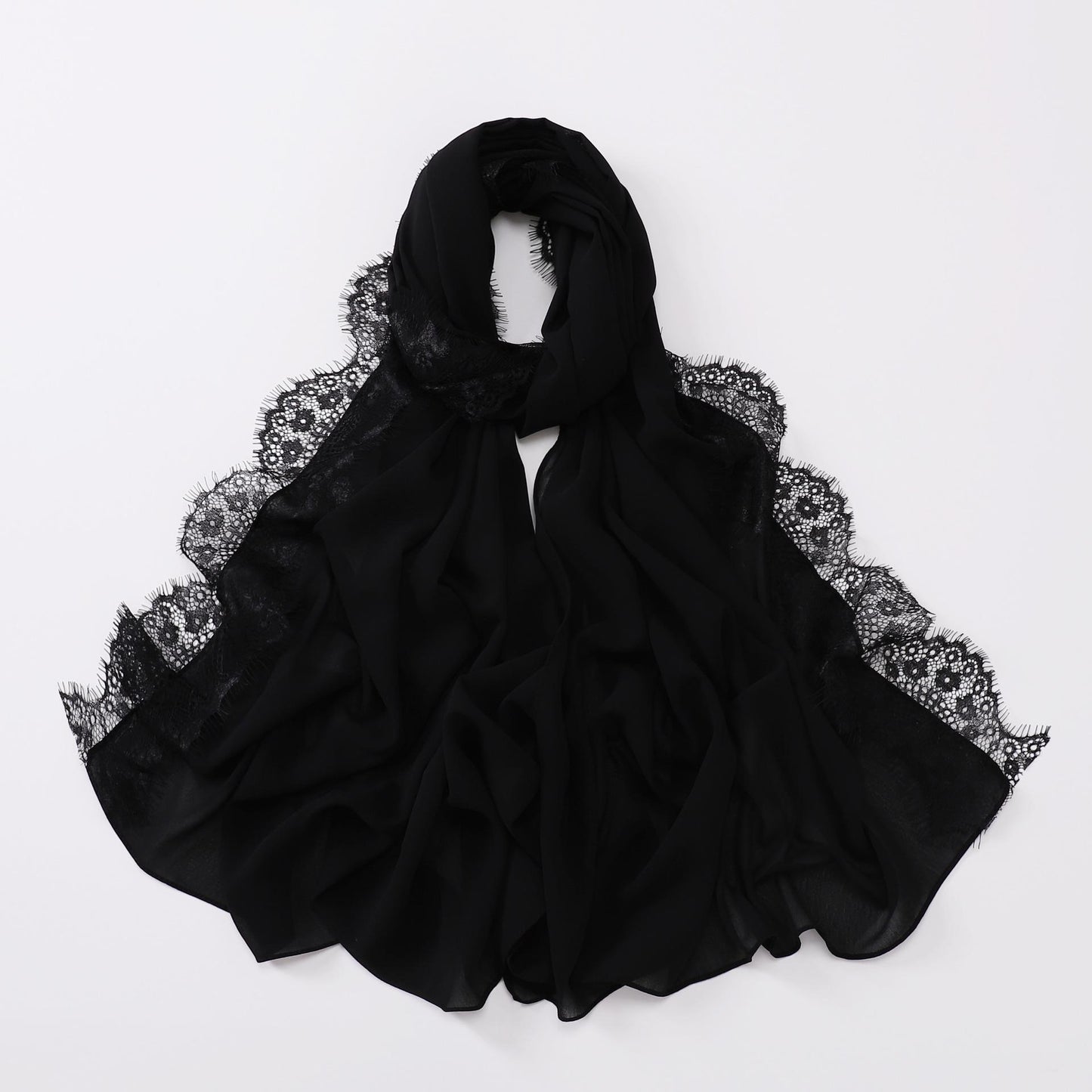 Bandeau Hijab en mousseline de soie avec bordure en dentelle HASASERIES HS1119