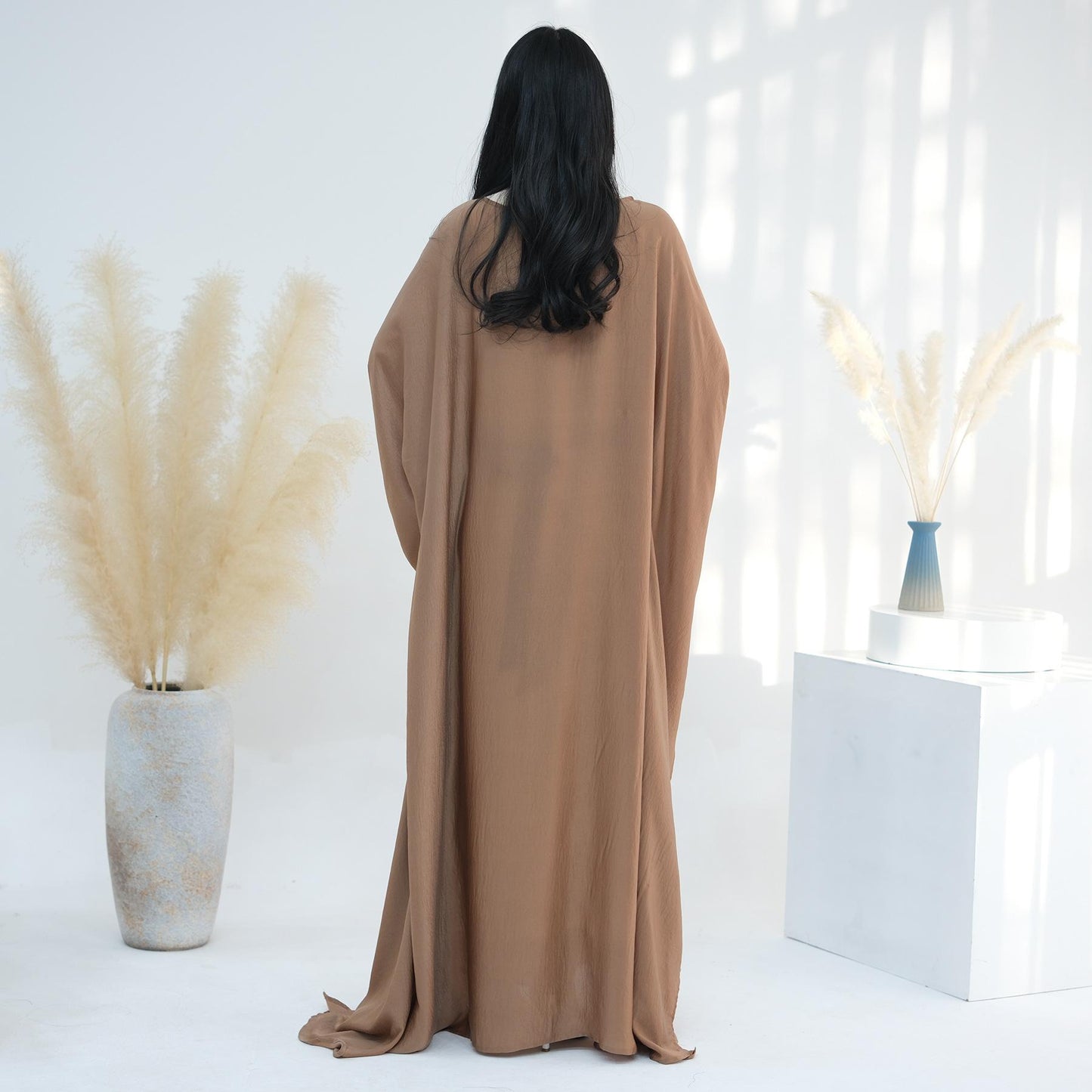HASASERIES HS1174 Waist Raging Bat Sleeves Dress Crepe Kaftan