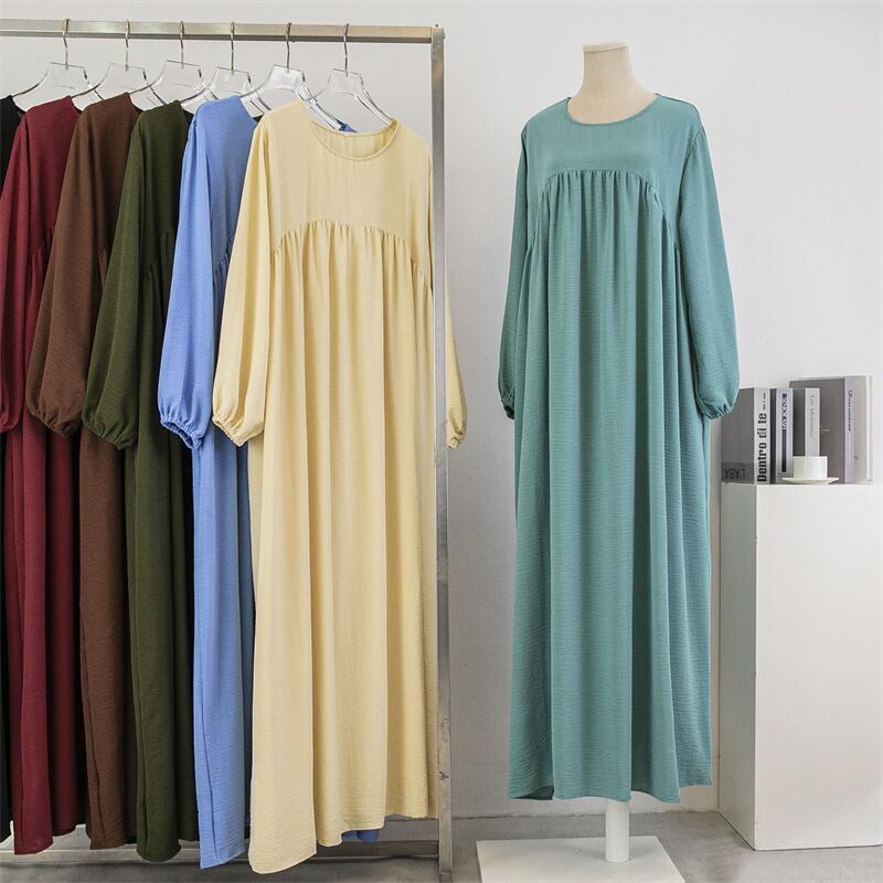 HS0470 Crepe Loose Plus Size Long Sleeve Solid Color Pullover Robe Pocket