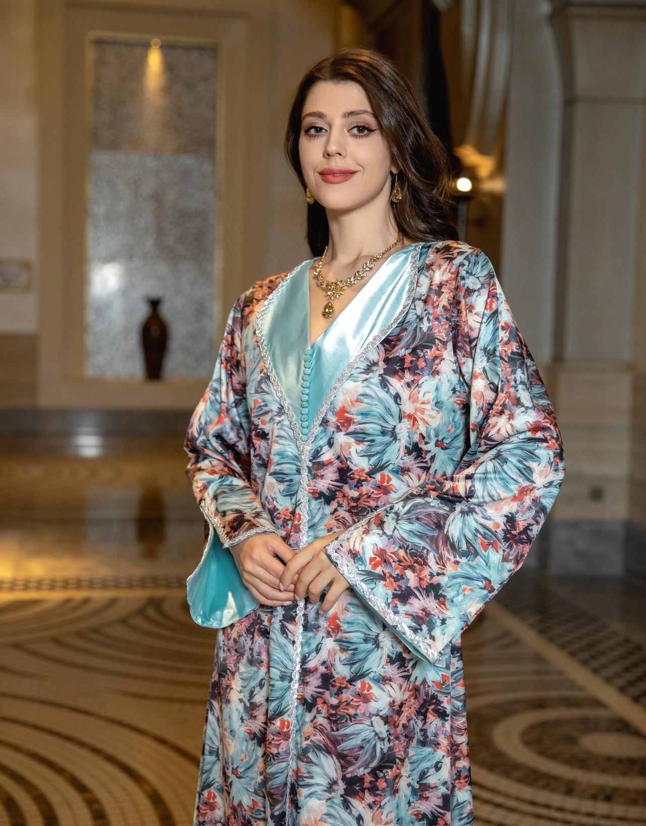 HASASERIES HS1070 Fashionable Printed Diamond Set Robe