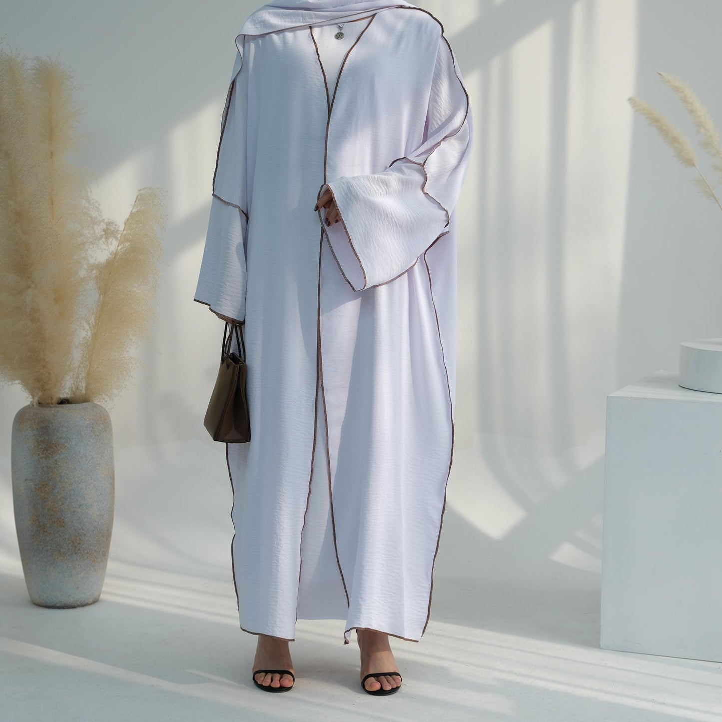 HASASERIES HS1095 3pcs Set Cardigan+without Sleeves Inner Dress+Hijab