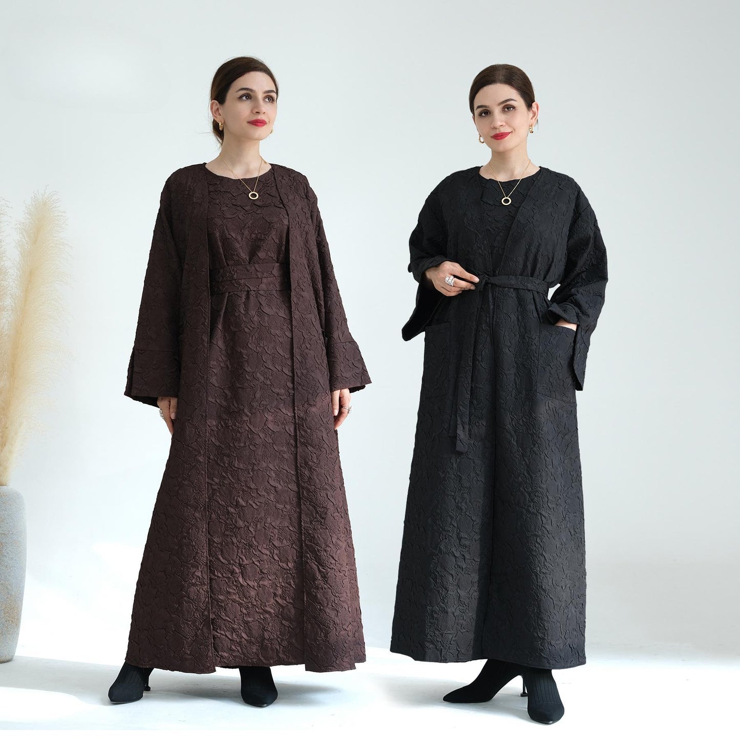 HASASERIES HS0719 Cardigan with Vest Dress Abaya Robe