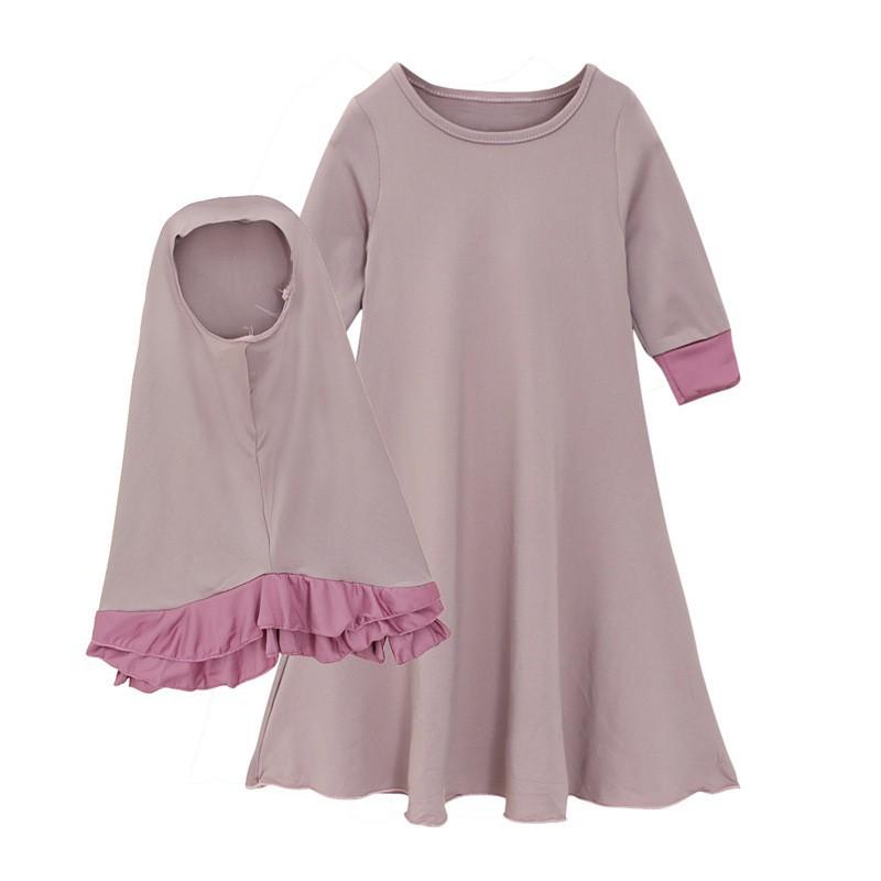 HASASERIES HS1203 Ensemble 2 pièces, Abaya pour enfant avec une couche de Khimar.