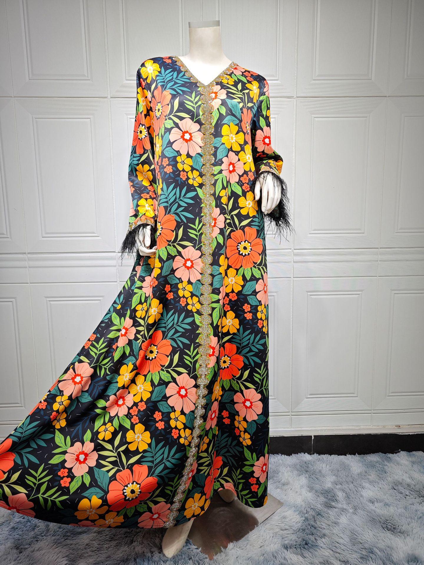 HASASERIES HS1078 Printed Diamond Camel Hair Dress