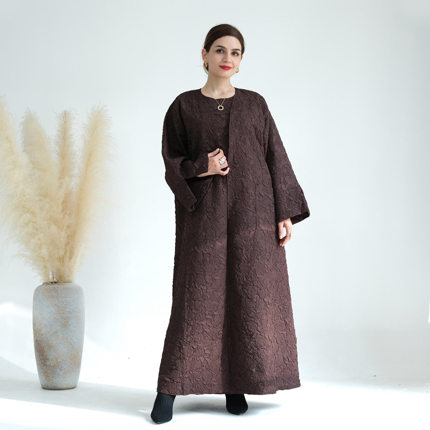 HASASERIES HS0719 Cardigan with Vest Dress Abaya Robe