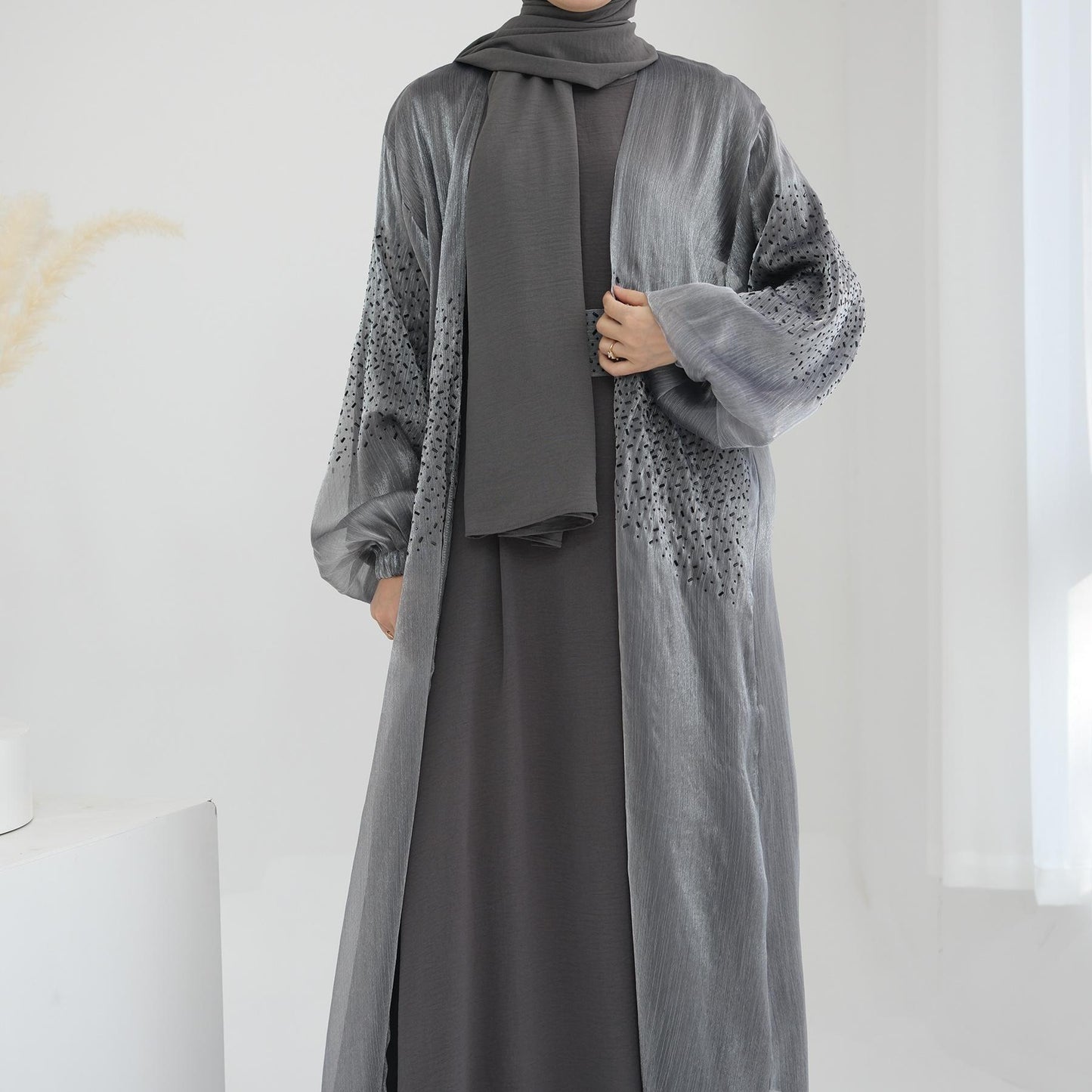 HASASERIES HS0932 3 Pcs Set Cardigan+Inner Dress+Hijab