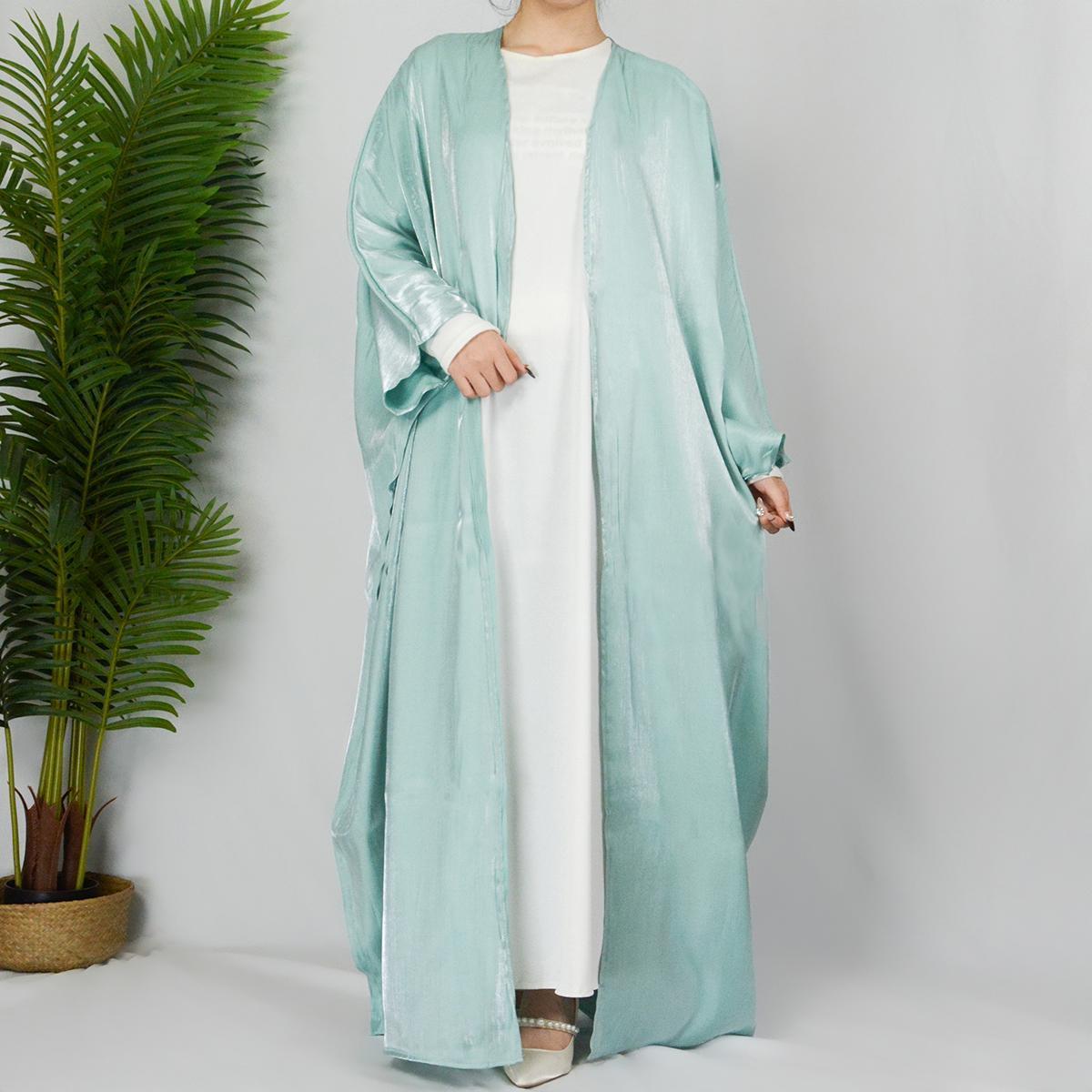 HASASERIES HS0466 Muslim Fashion Shiny Silk Bat Sleeves Robe