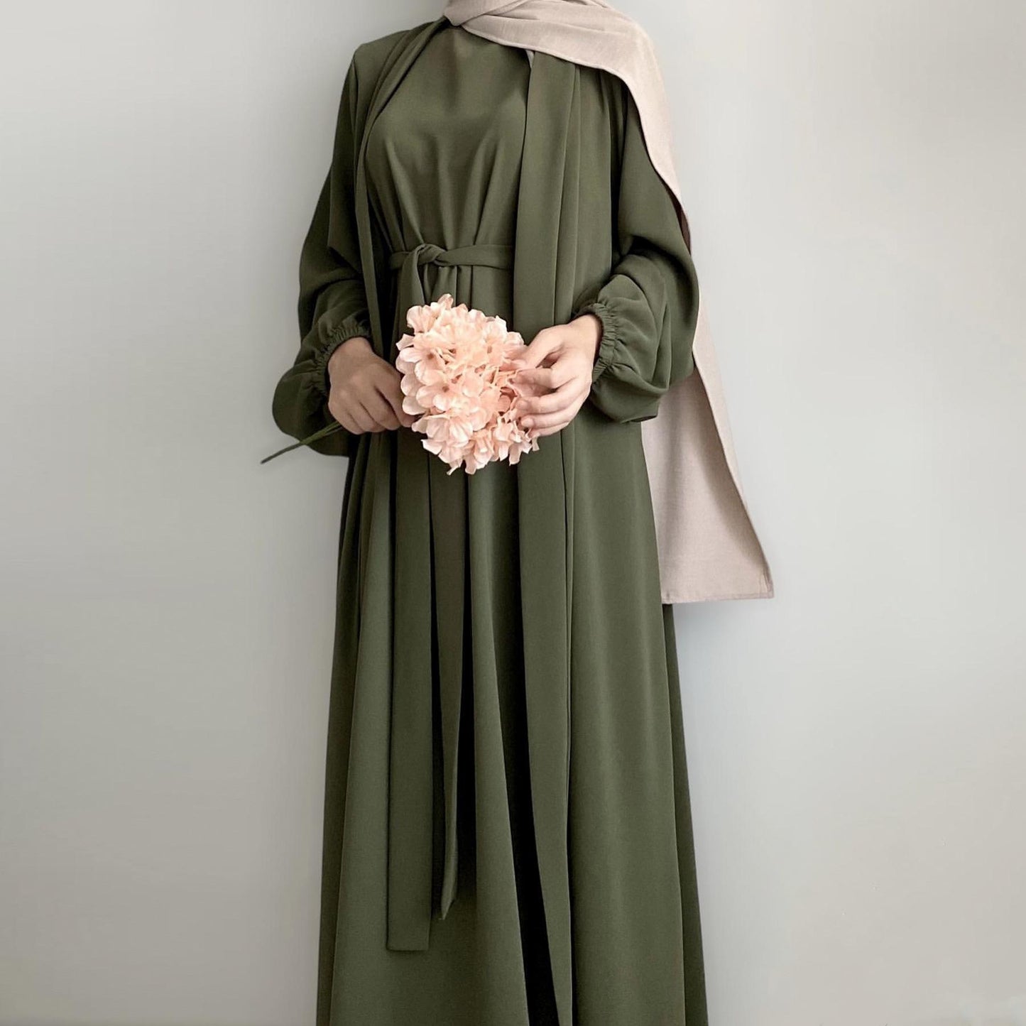 HASASERIES HS0995 3pcs Cardigan+without Sleeves Inner Dress+Hijab