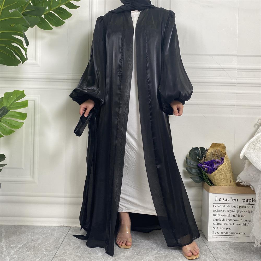 HASASERIES HS0929 Shiny Silk Balloon Sleeves Lined Cardigan