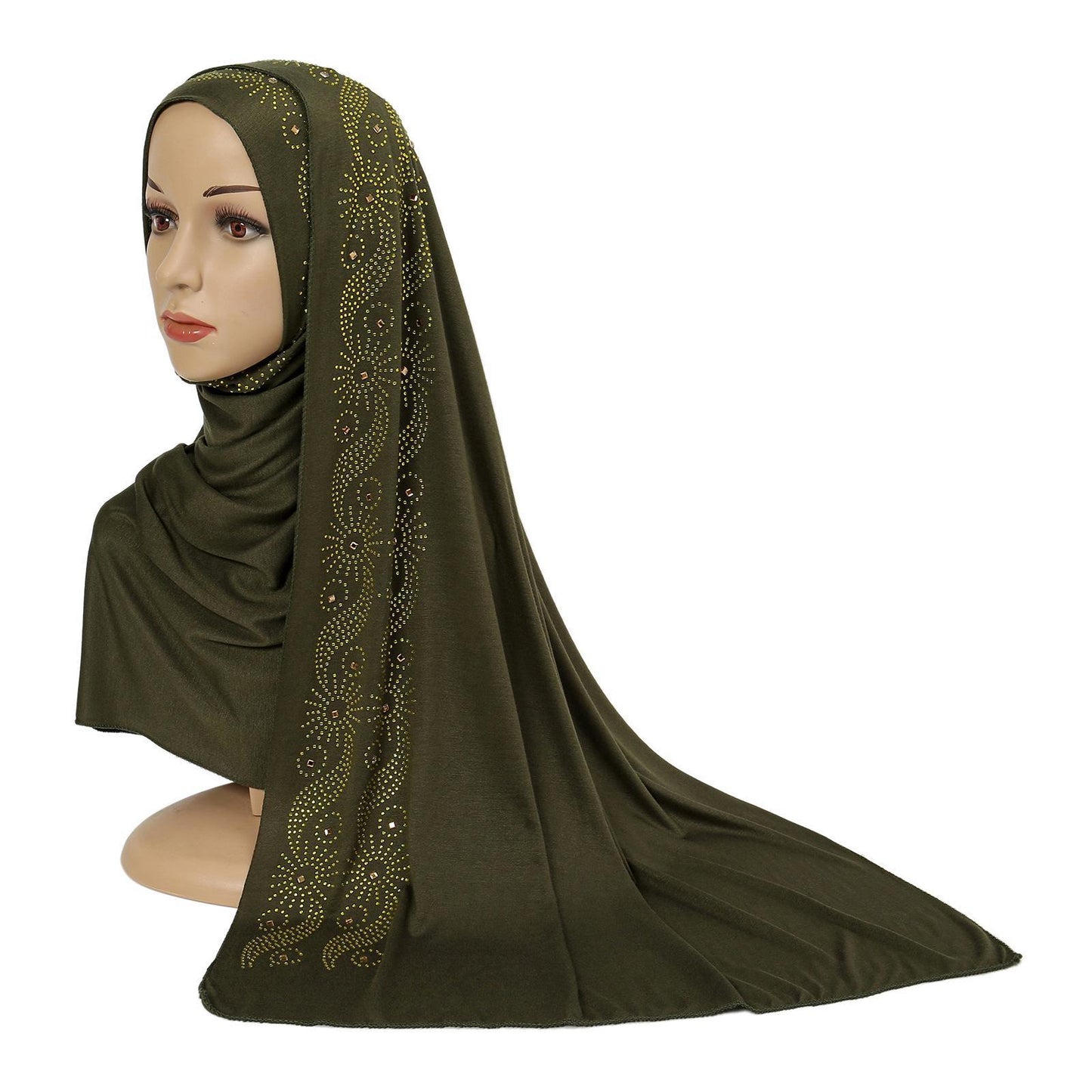 HASASERIES HS1145 Solid Color Rhinestone Headscarf