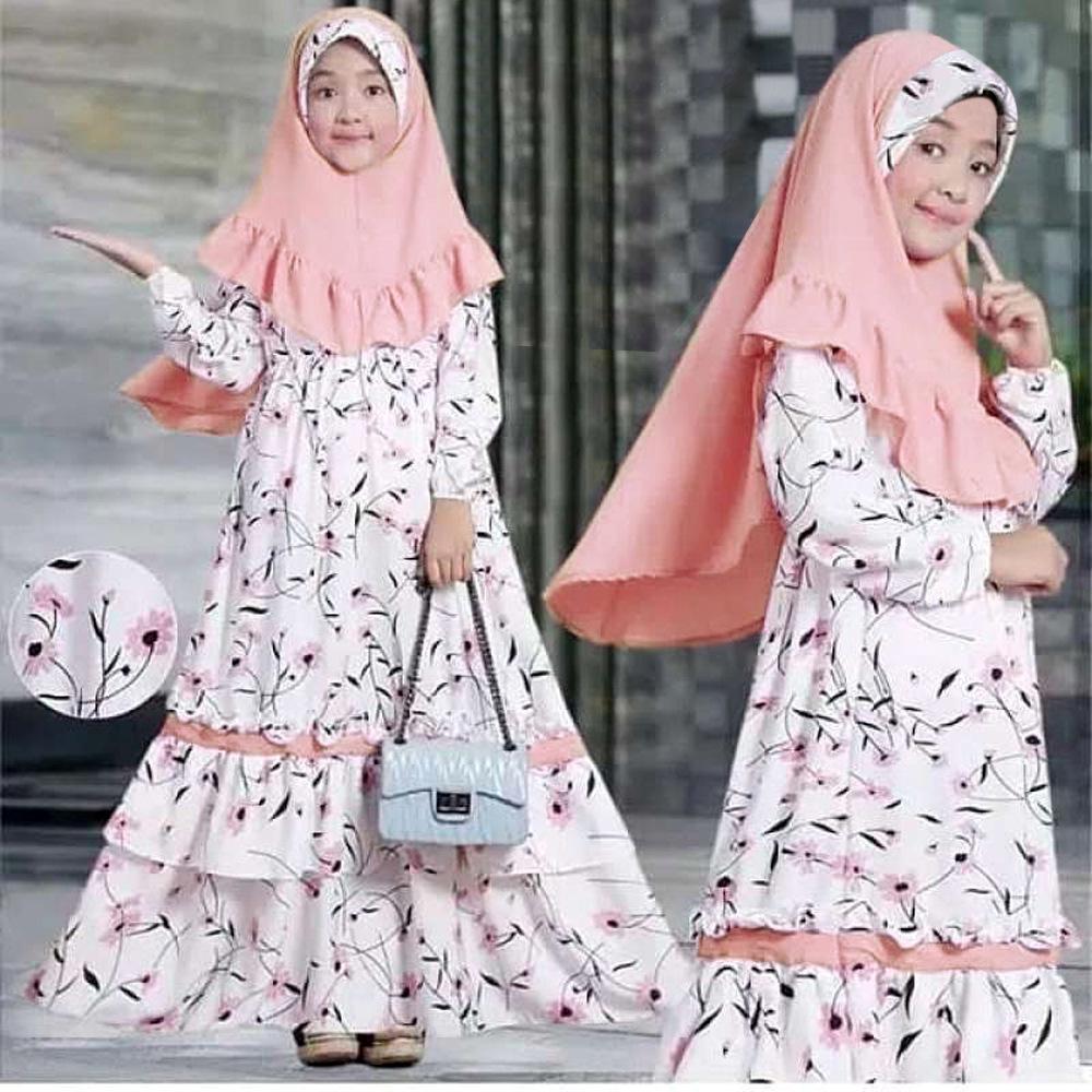 HASASERIES HS1197 Ensemble 2 pièces, Abaya pour enfant avec Khimar une couche.