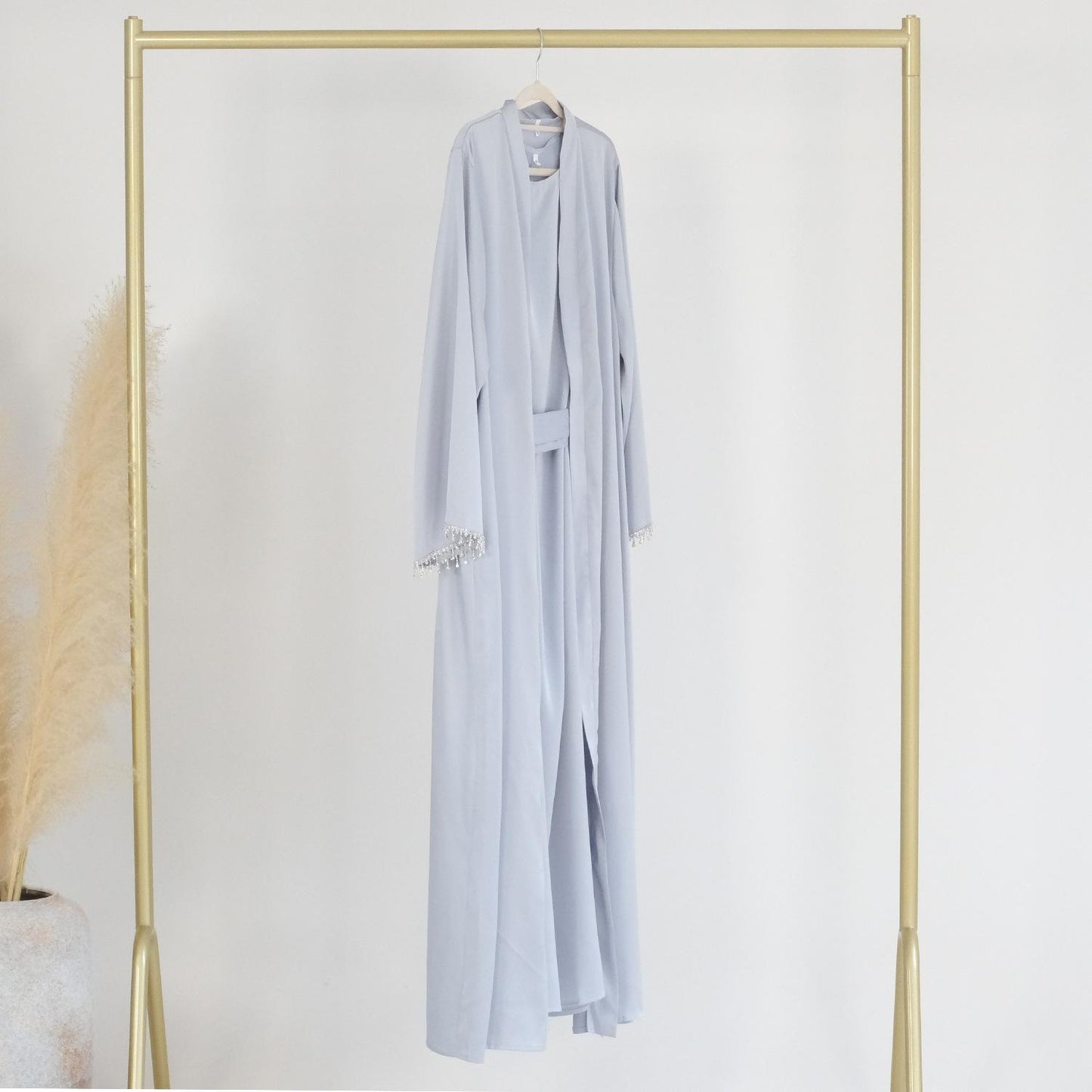 HASASERIES HS1047 1pcs Solid Color Beaded Cardigan Robe